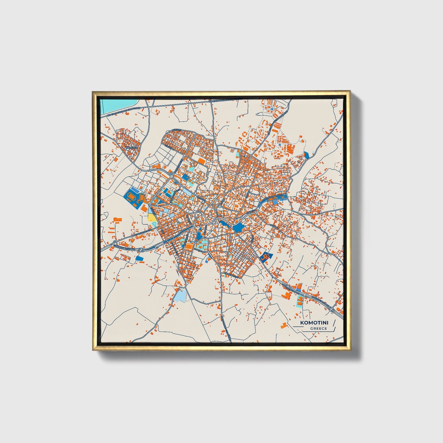 Κομοτηνη Greece Colorful City Map Canvas Print • Gold Framed