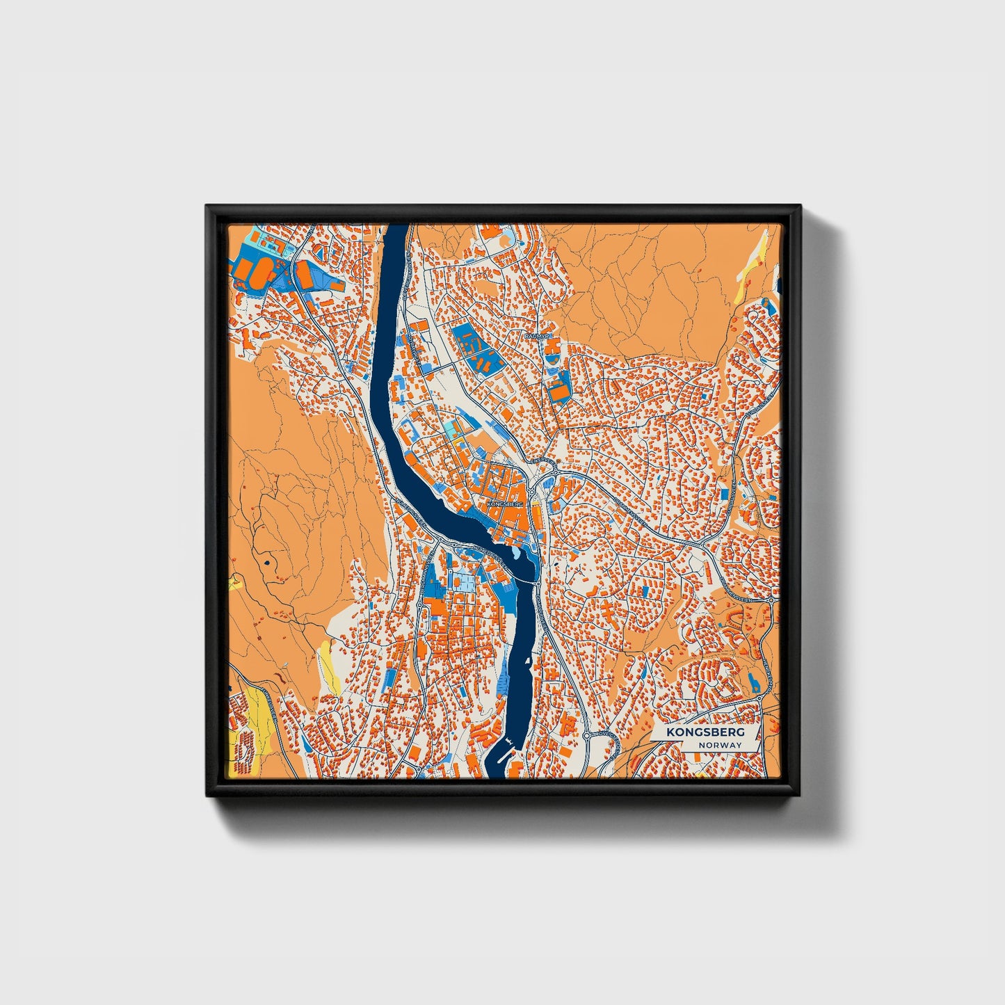 Kongsberg Norway Colorful City Map Canvas Print • Black Framed