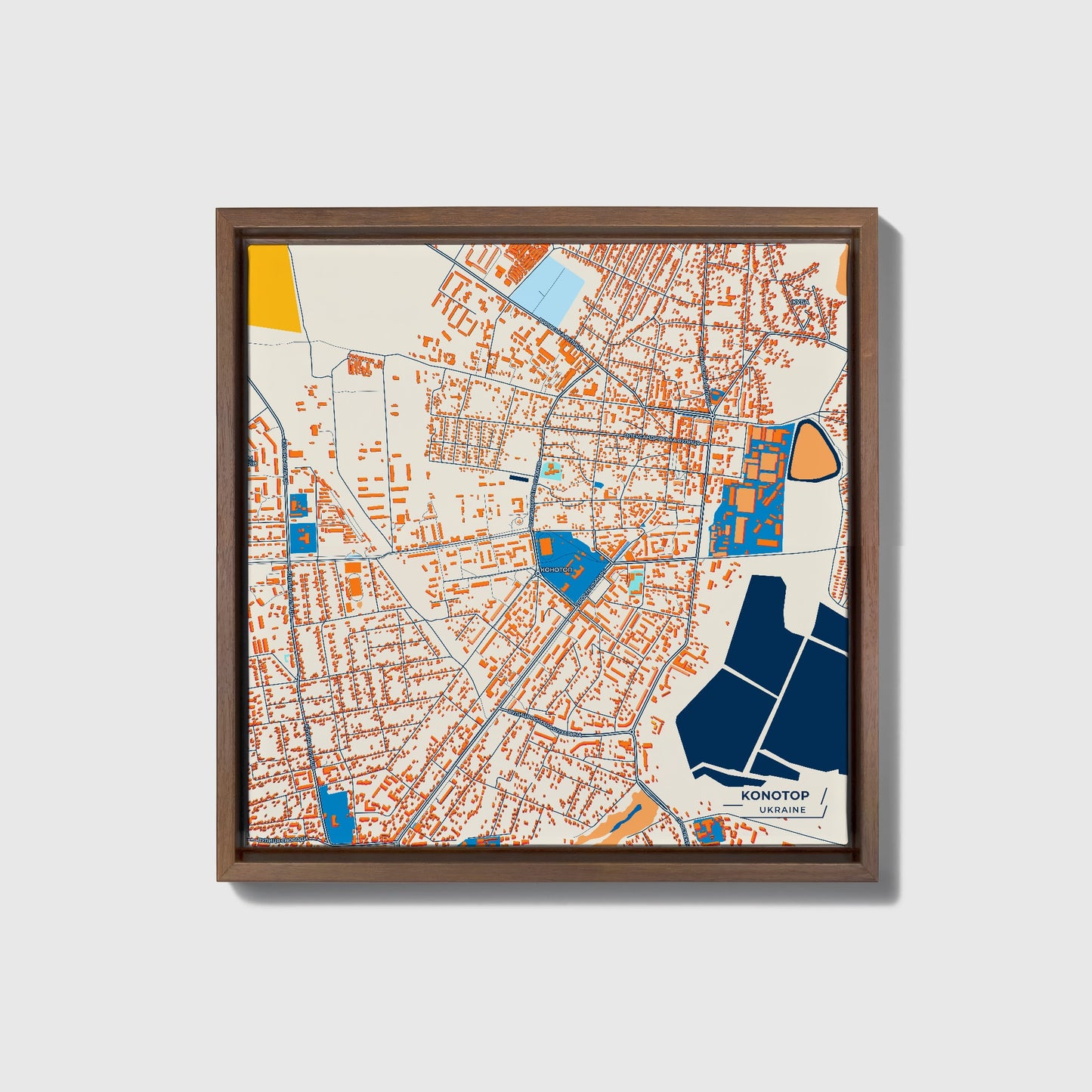 Конотоп Ukraine Colorful City Map Canvas Print • Dark Wooden Framed