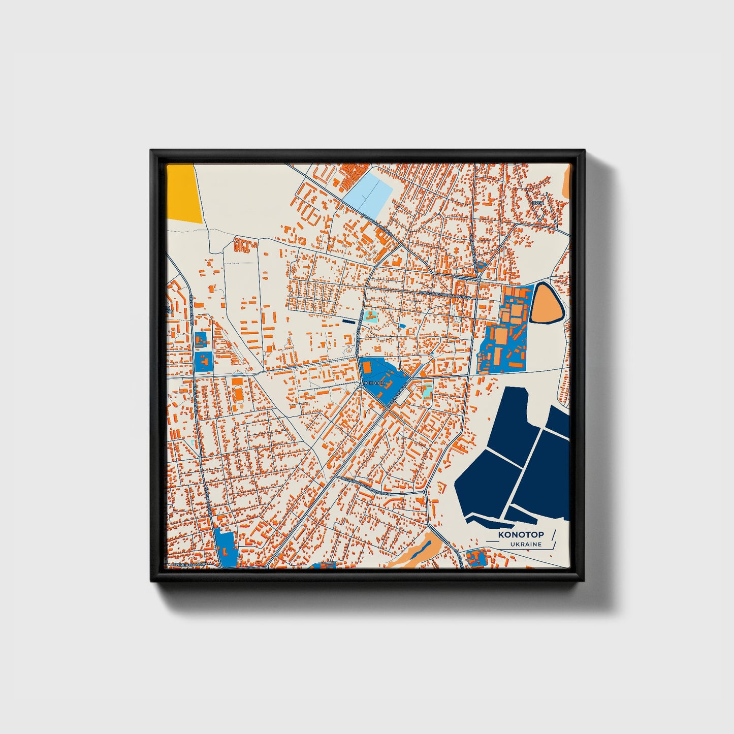 Конотоп Ukraine Colorful City Map Canvas Print • Black Framed