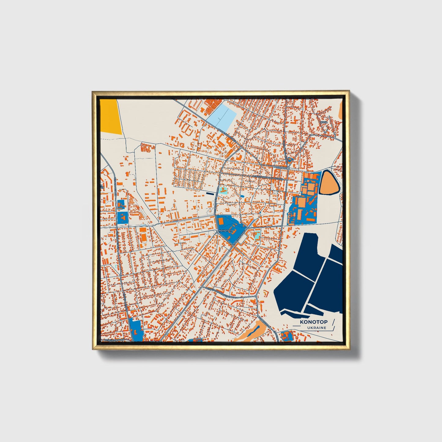 Конотоп Ukraine Colorful City Map Canvas Print • Gold Framed