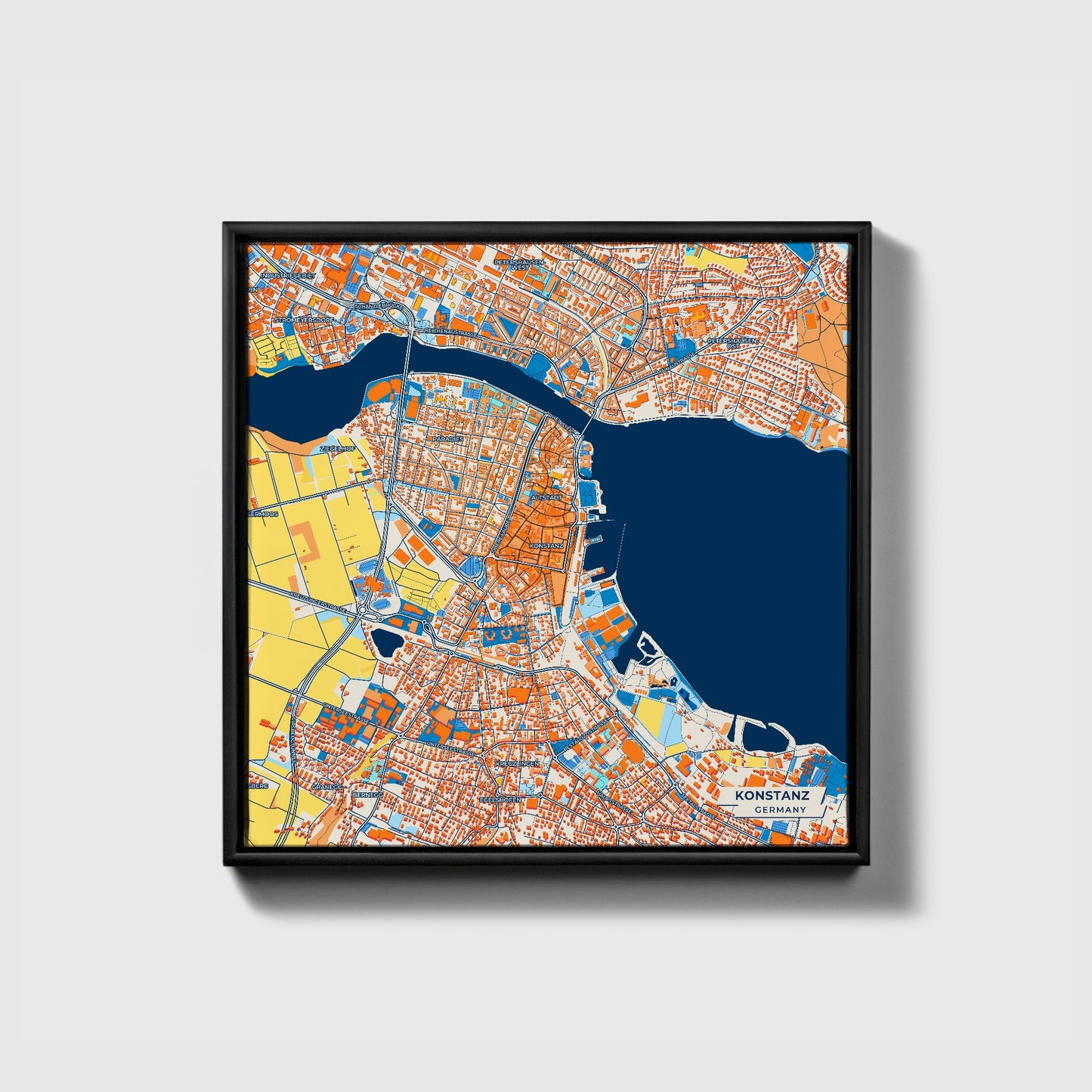 Konstanz Germany Colorful City Map Canvas Print • Black Framed