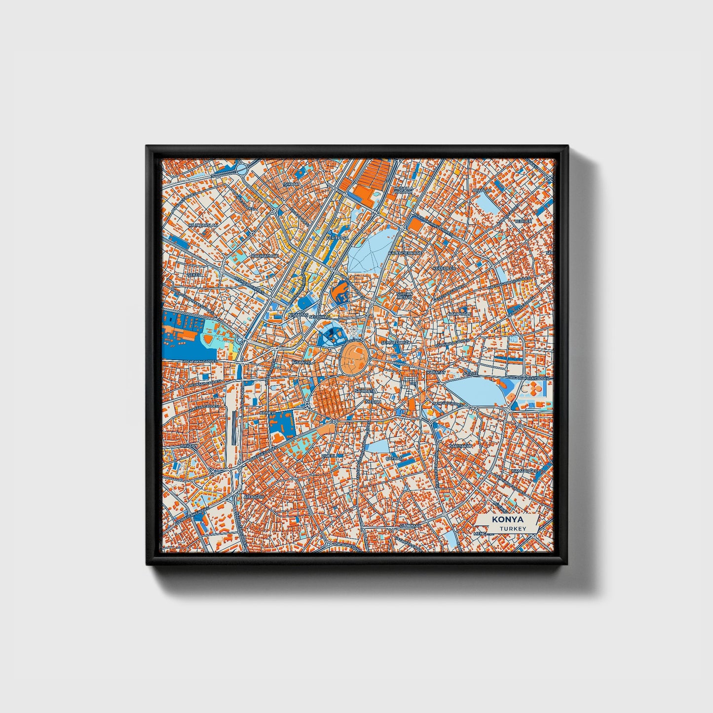 Konya Turkey Colorful City Map Canvas Print • Black Framed