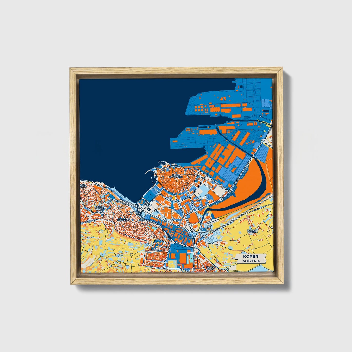 Koper Slovenia Colorful City Map Canvas Print • Natural Wooden Framed