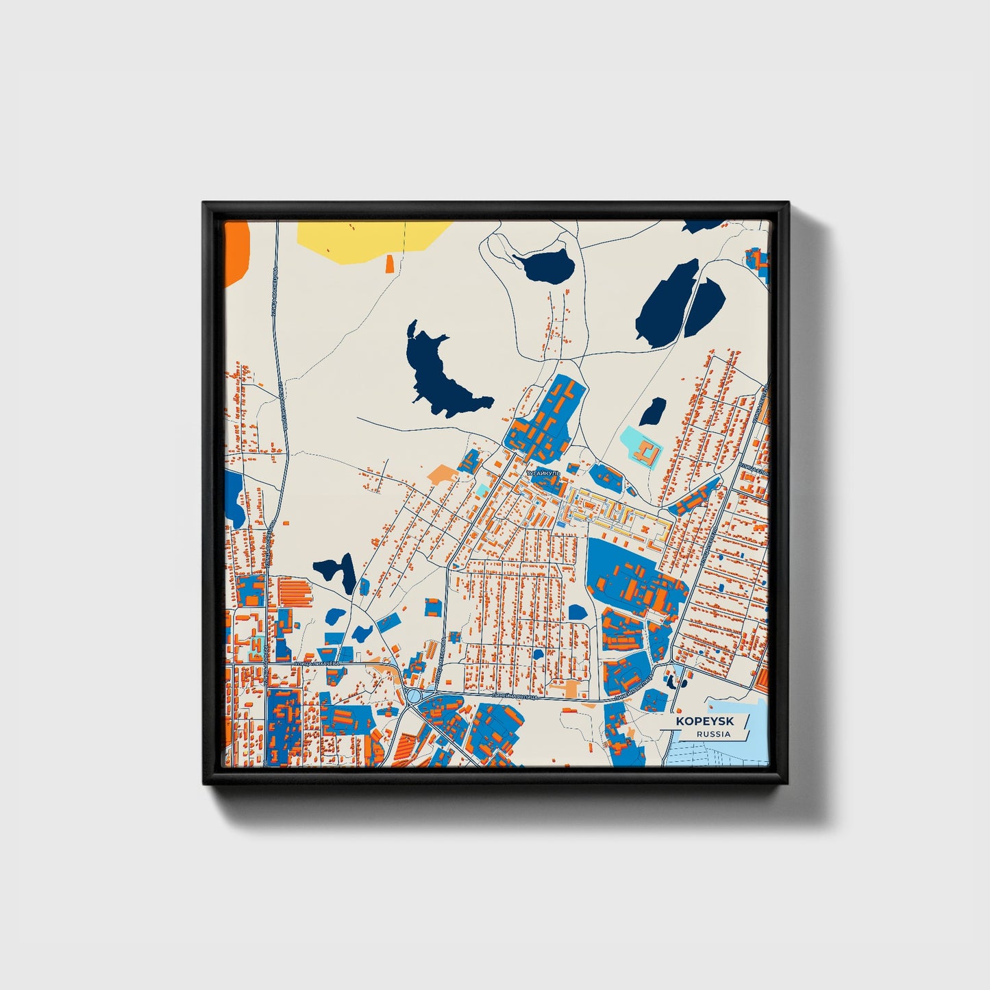 Копейск Russia Colorful City Map Canvas Print • Black Framed