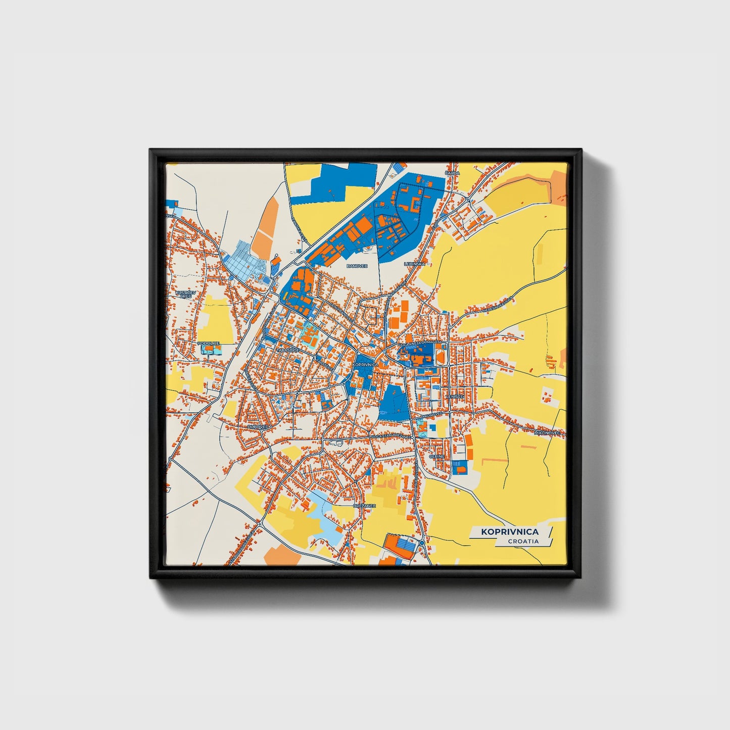 Koprivnica Croatia Colorful City Map Canvas Print • Black Framed