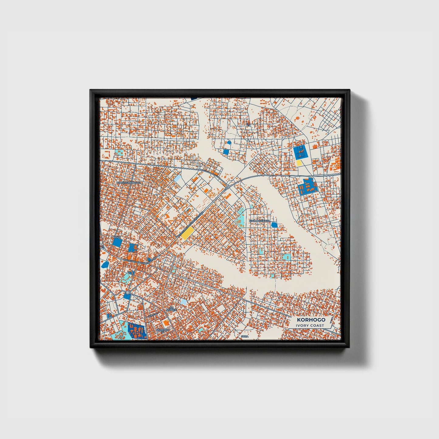 Korhogo Ivory Coast Colorful City Map Canvas Print • Black Framed