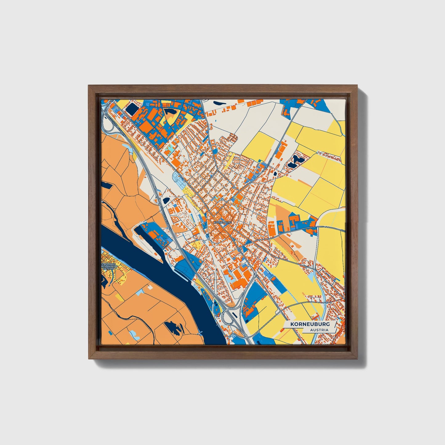 Korneuburg Austria Colorful City Map Canvas Print • Dark Wooden Framed
