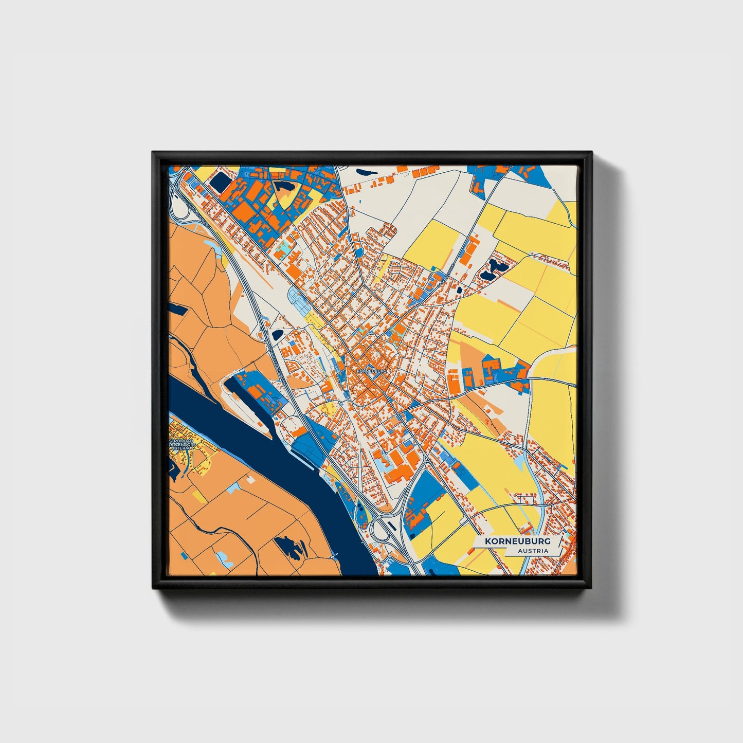 Korneuburg Austria Colorful City Map Canvas Print • Black Framed