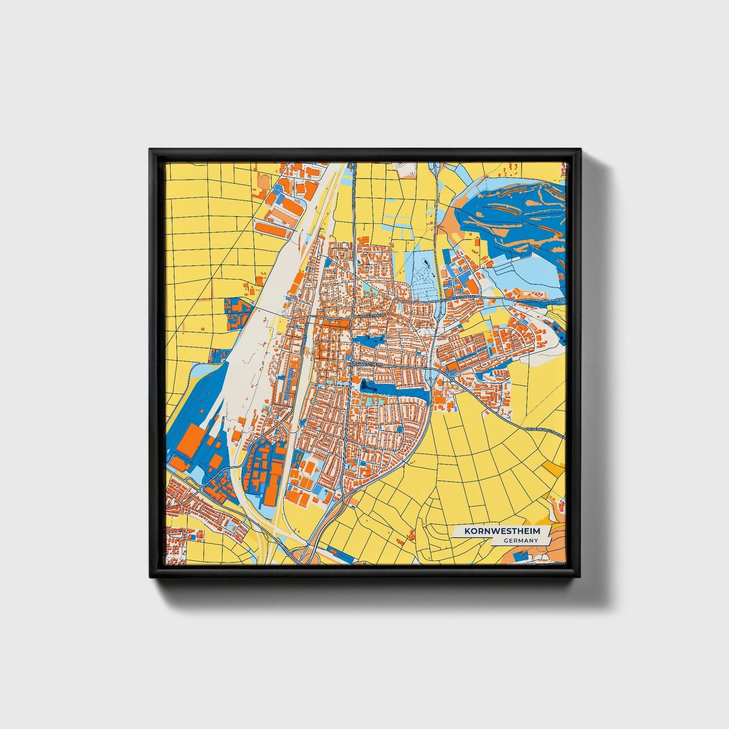 Kornwestheim Germany Colorful City Map Canvas Print • Black Framed