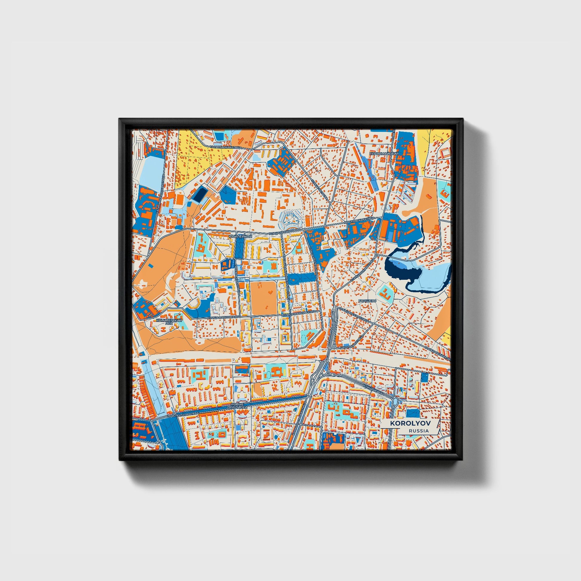 Королев Russia Colorful City Map Canvas Print • Black Framed