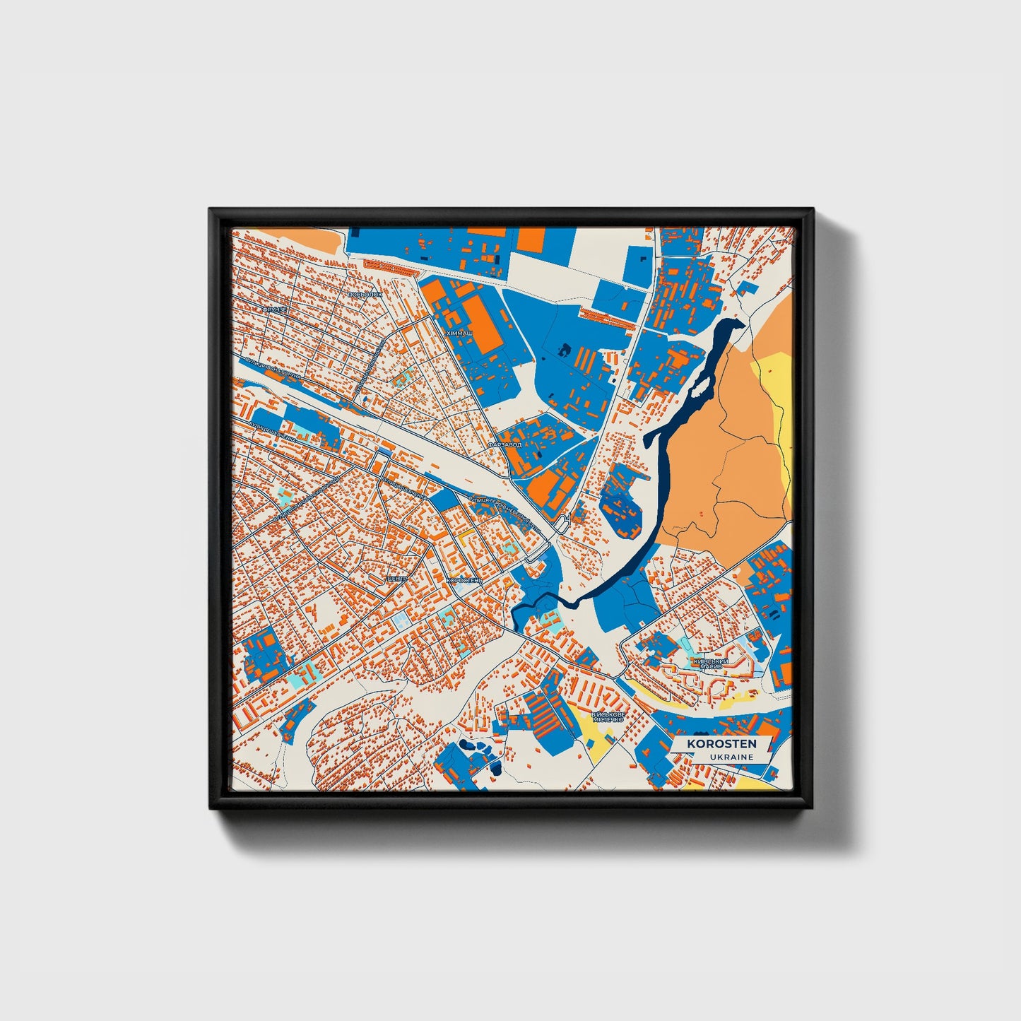 Коростен Ukraine Colorful City Map Canvas Print • Black Framed