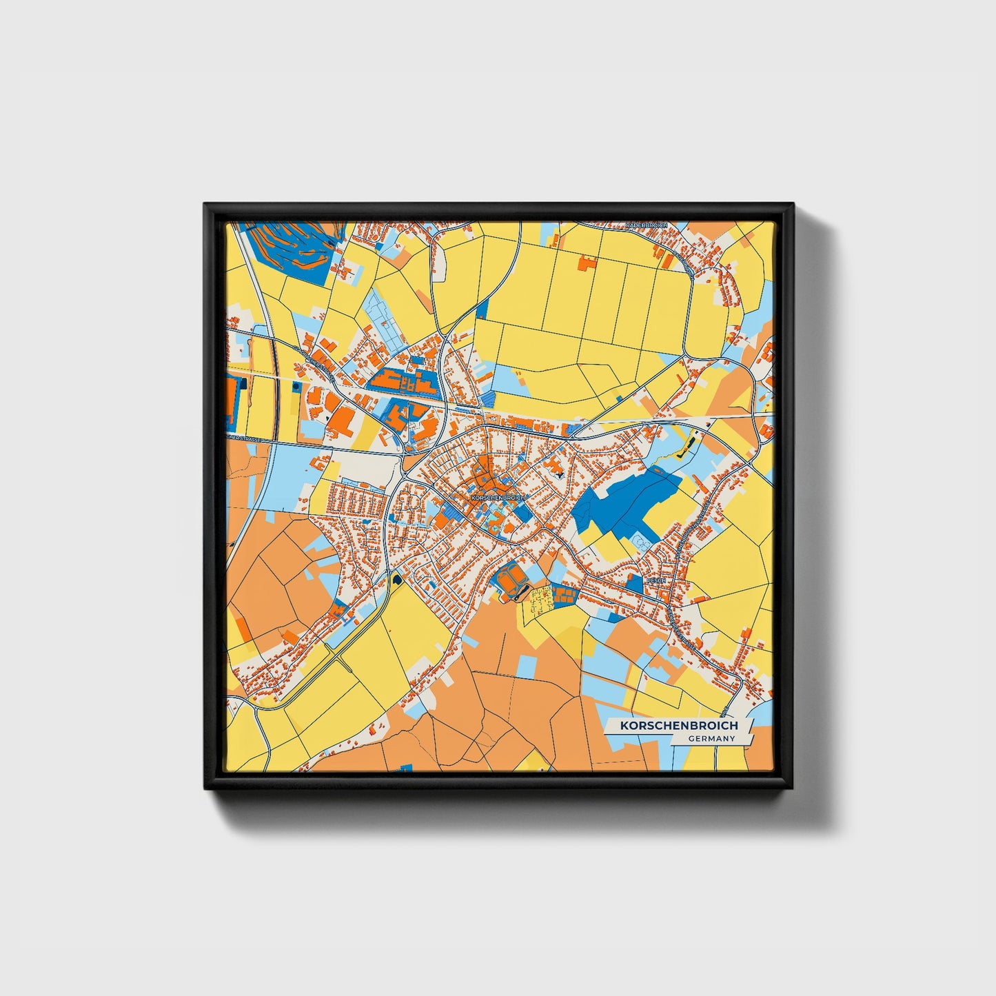 Korschenbroich Germany Colorful City Map Canvas Print • Black Framed