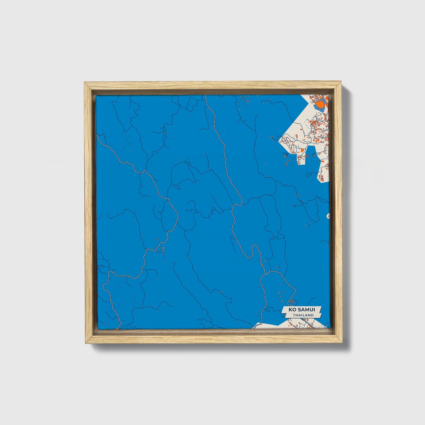 Ko Samui Thailand Colorful City Map Canvas Print • Natural Wooden Framed