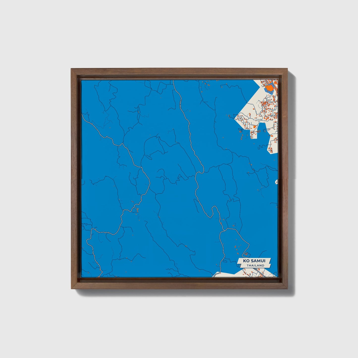 Ko Samui Thailand Colorful City Map Canvas Print • Dark Wooden Framed