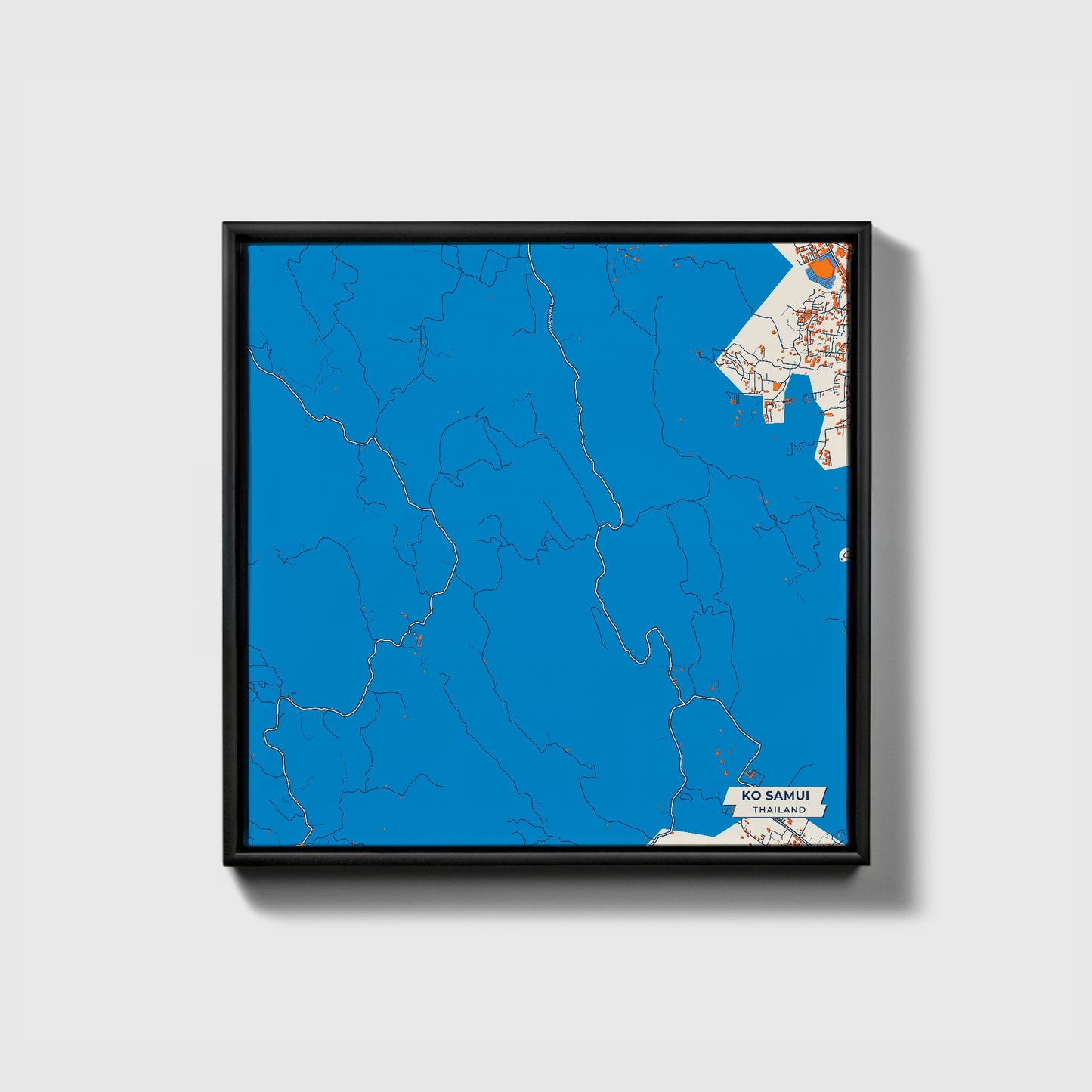 Ko Samui Thailand Colorful City Map Canvas Print • Black Framed