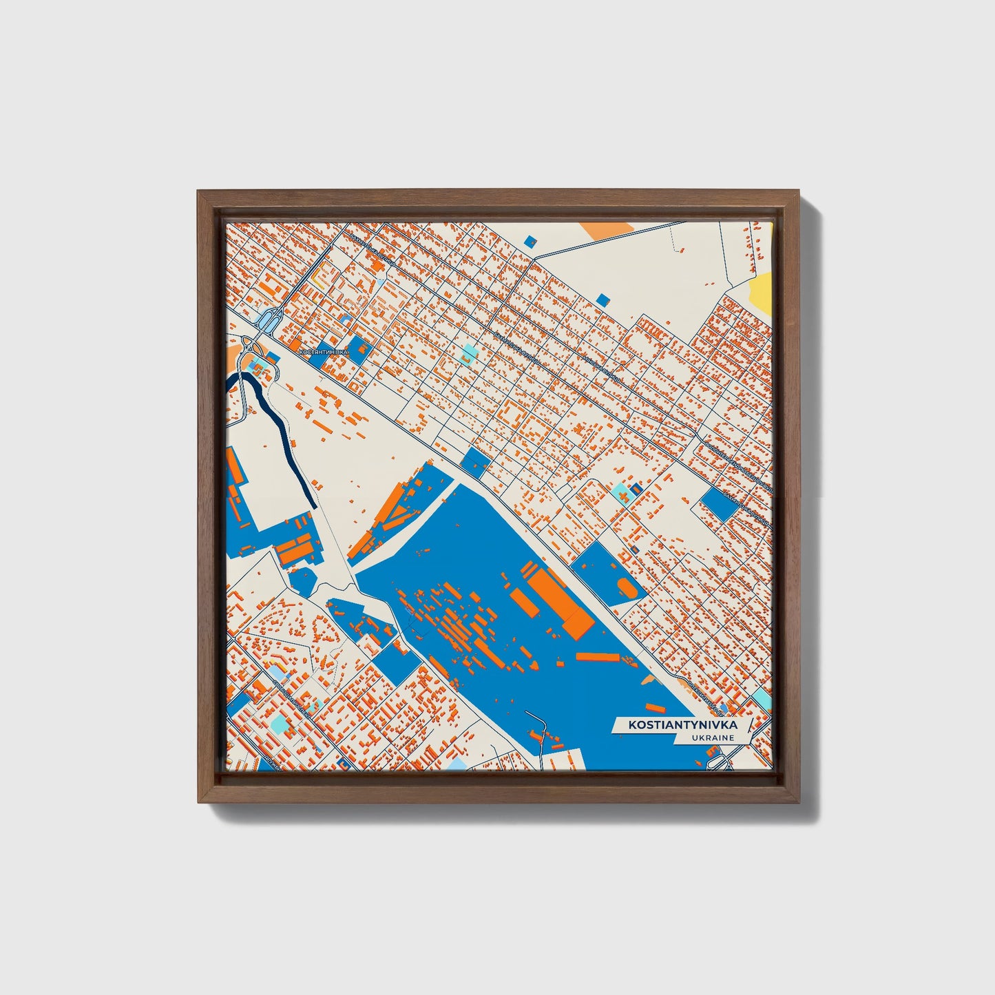 Костіантинівка Ukraine Colorful City Map Canvas Print • Dark Wooden Framed