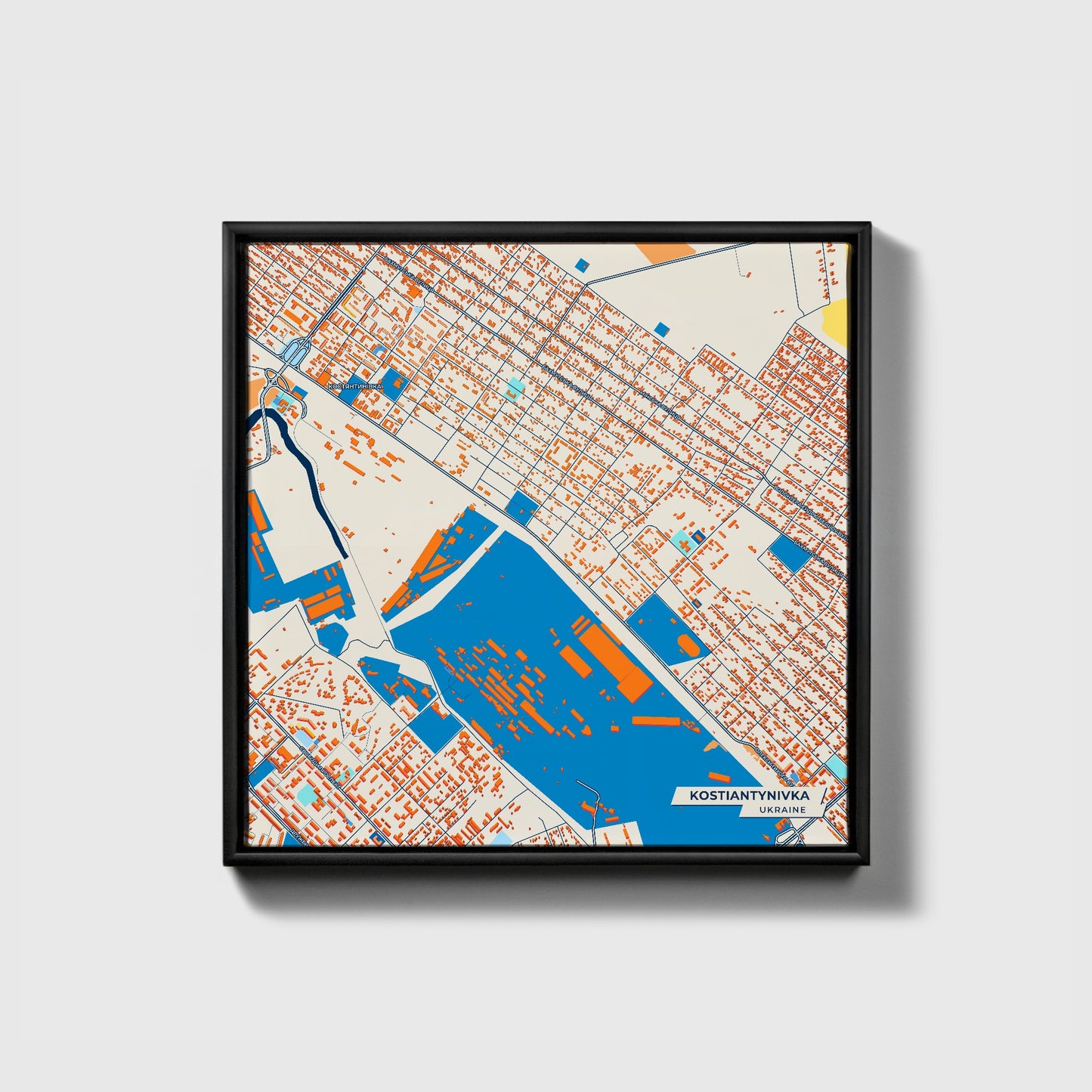 Костіантинівка Ukraine Colorful City Map Canvas Print • Black Framed