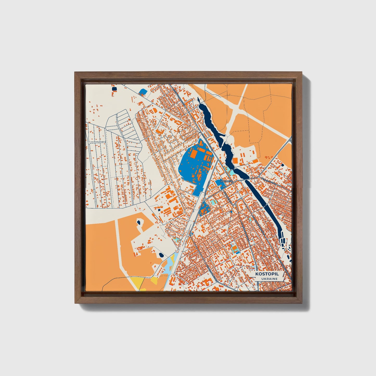Костопіл Ukraine Colorful City Map Canvas Print • Dark Wooden Framed