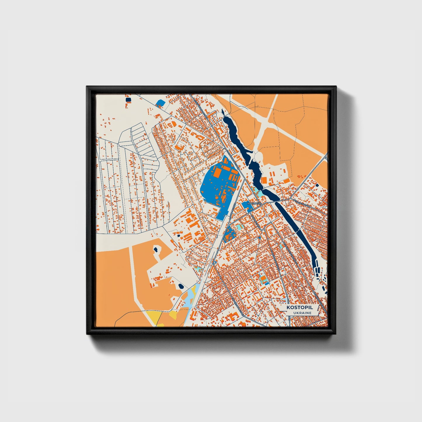 Костопіл Ukraine Colorful City Map Canvas Print • Black Framed