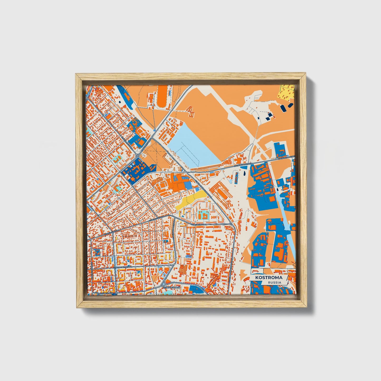 Кострома Russia Colorful City Map Canvas Print • Natural Wooden Framed