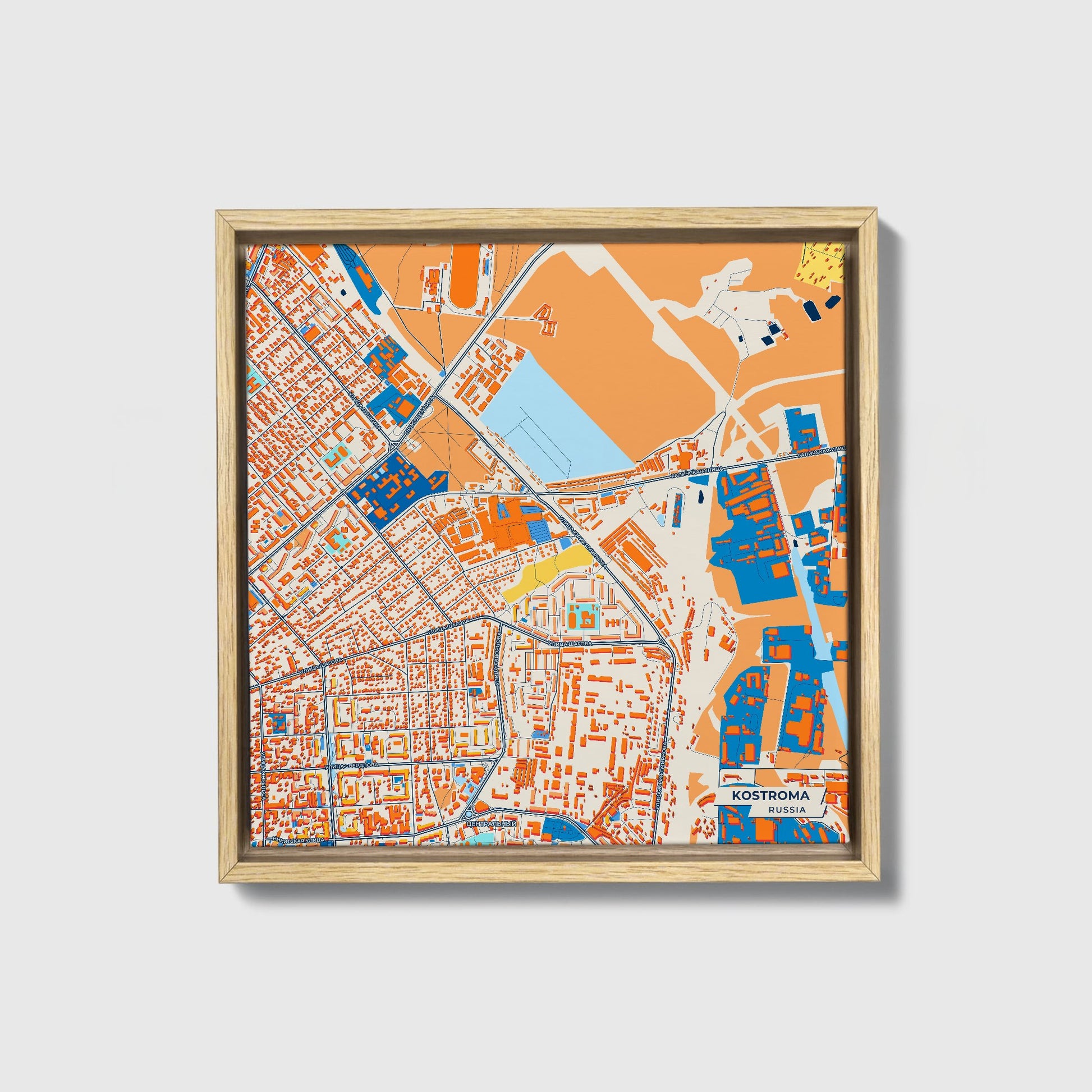 Кострома Russia Colorful City Map Canvas Print • Natural Wooden Framed