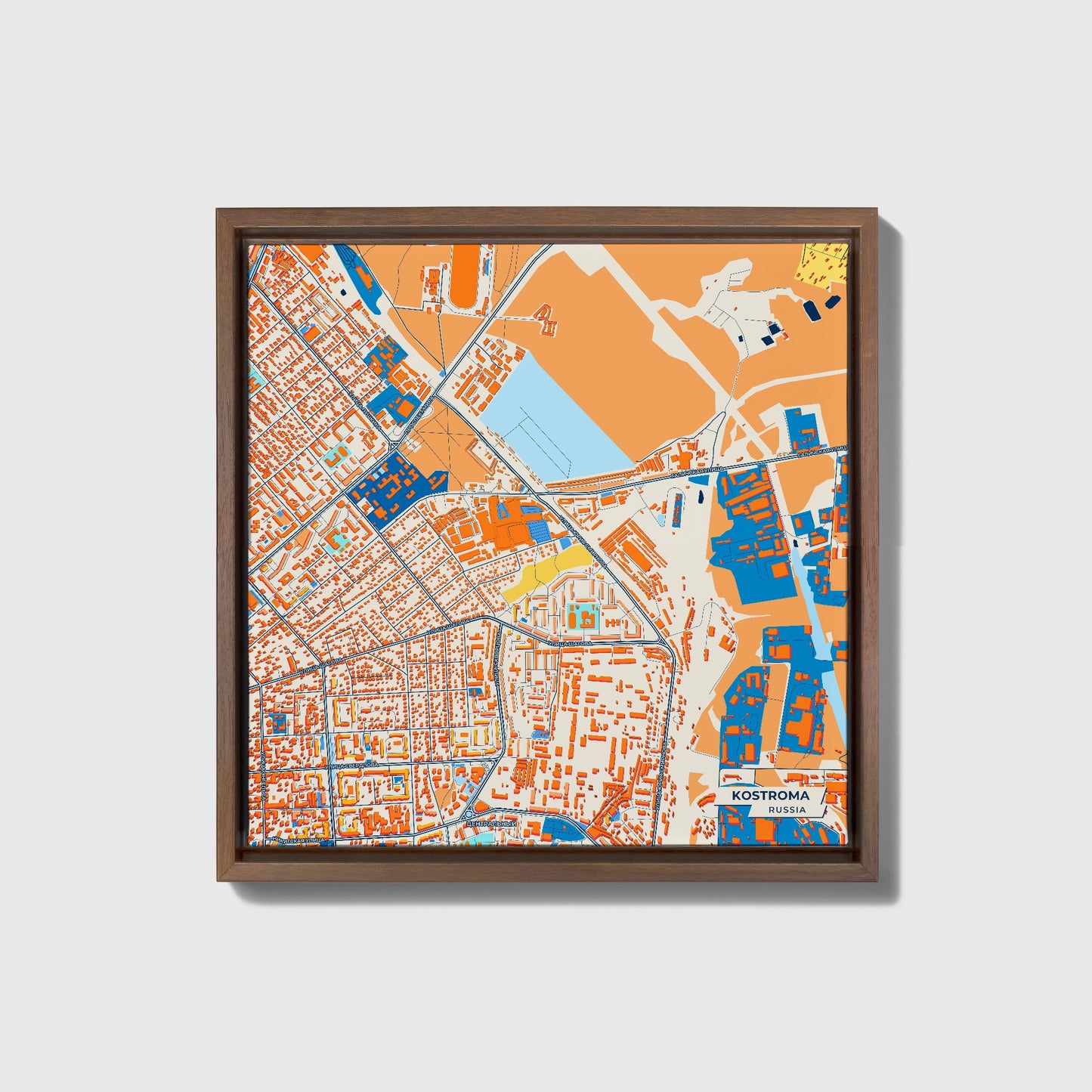 Кострома Russia Colorful City Map Canvas Print • Dark Wooden Framed