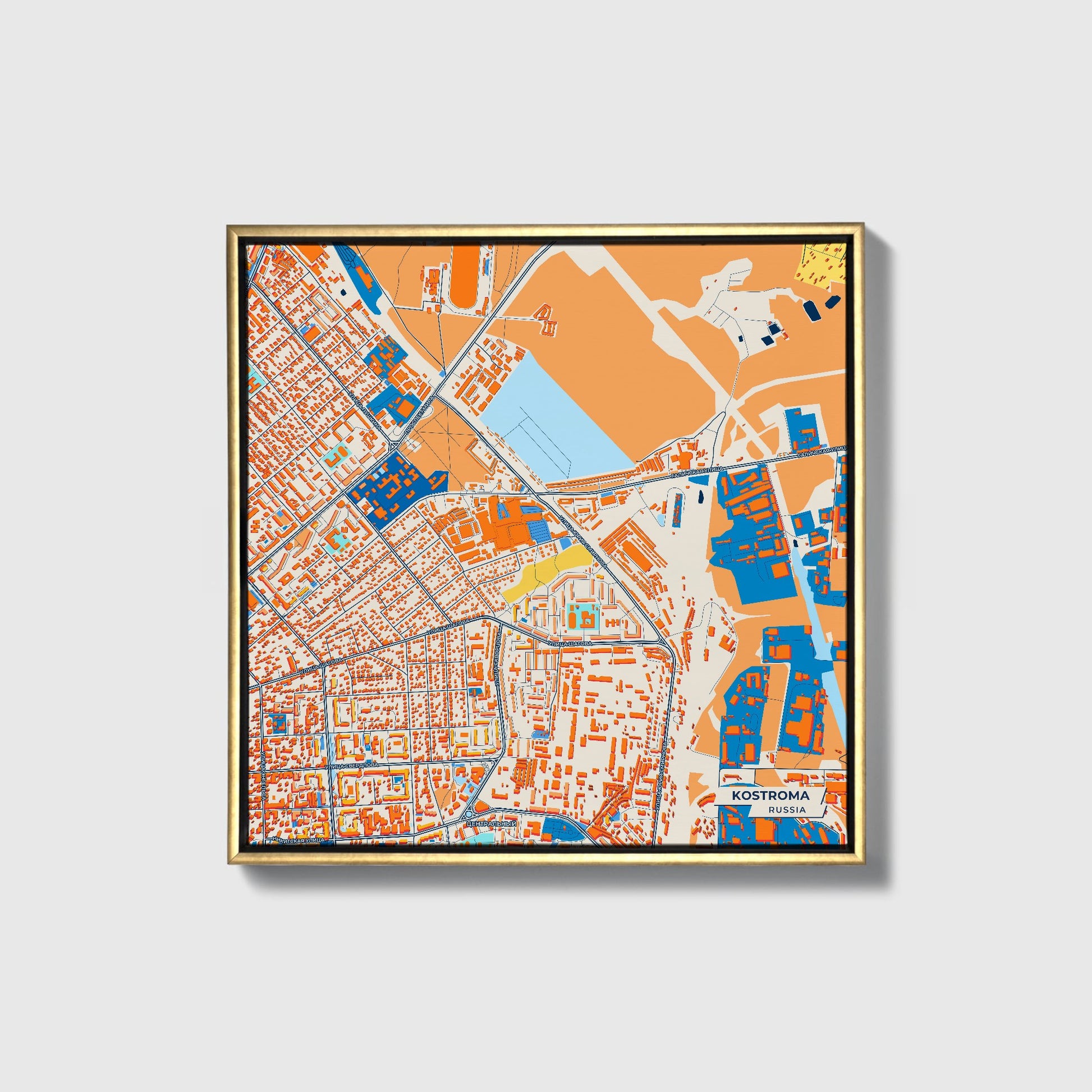 Кострома Russia Colorful City Map Canvas Print • Gold Framed
