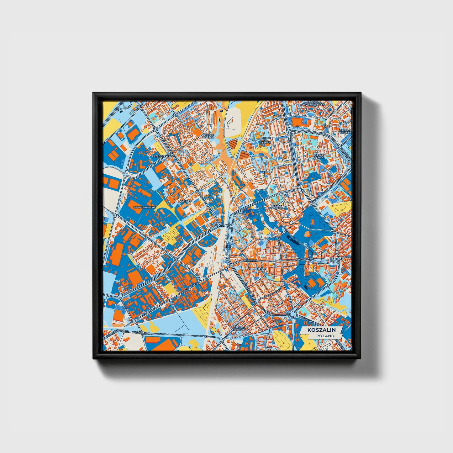 Koszalin Poland Colorful City Map Canvas Print • Black Framed