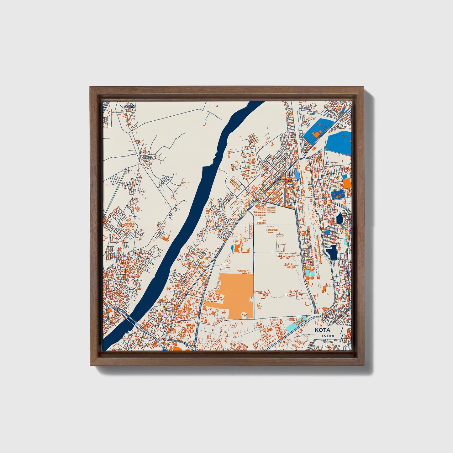 Kota India Colorful City Map Canvas Print • Dark Wooden Framed