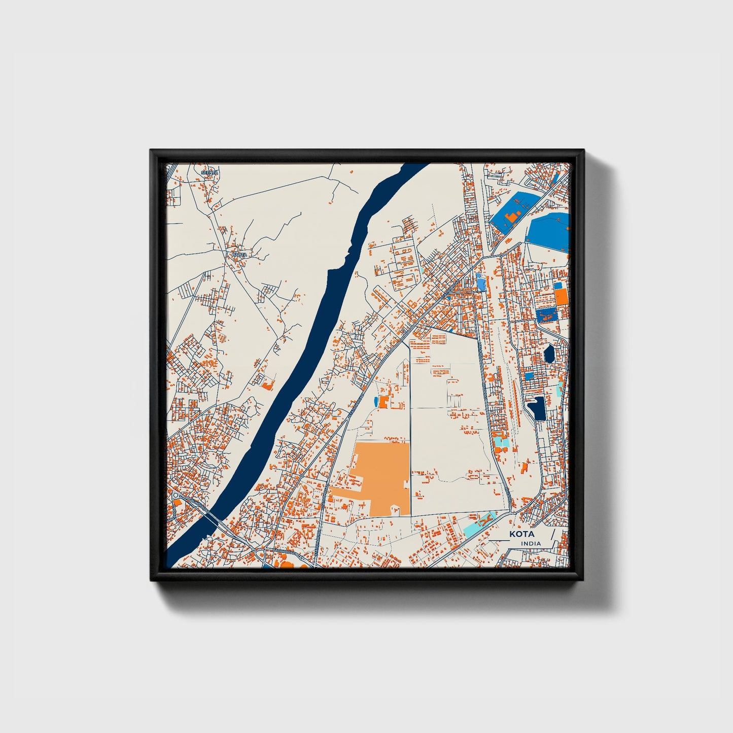 Kota India Colorful City Map Canvas Print • Black Framed