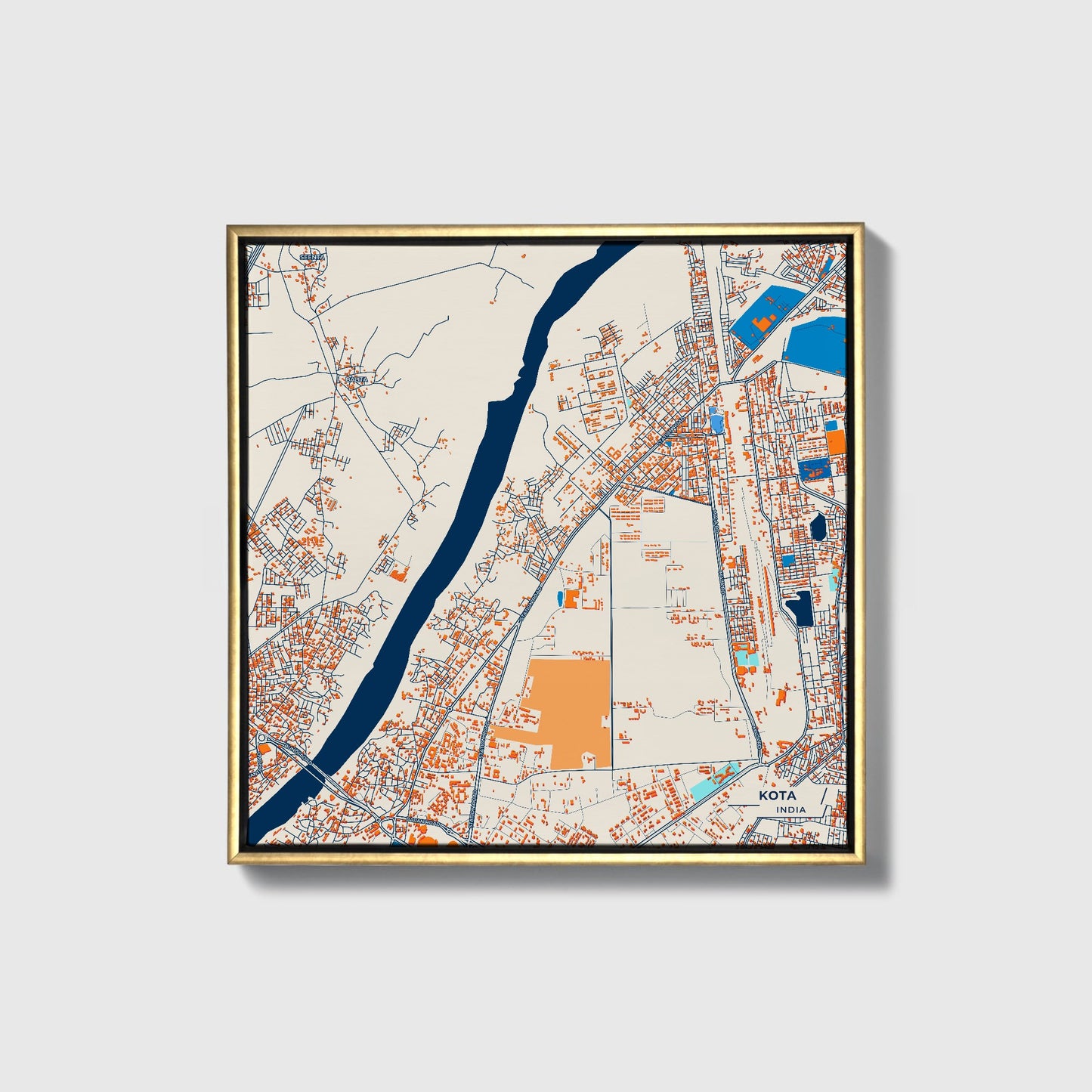 Kota India Colorful City Map Canvas Print • Gold Framed