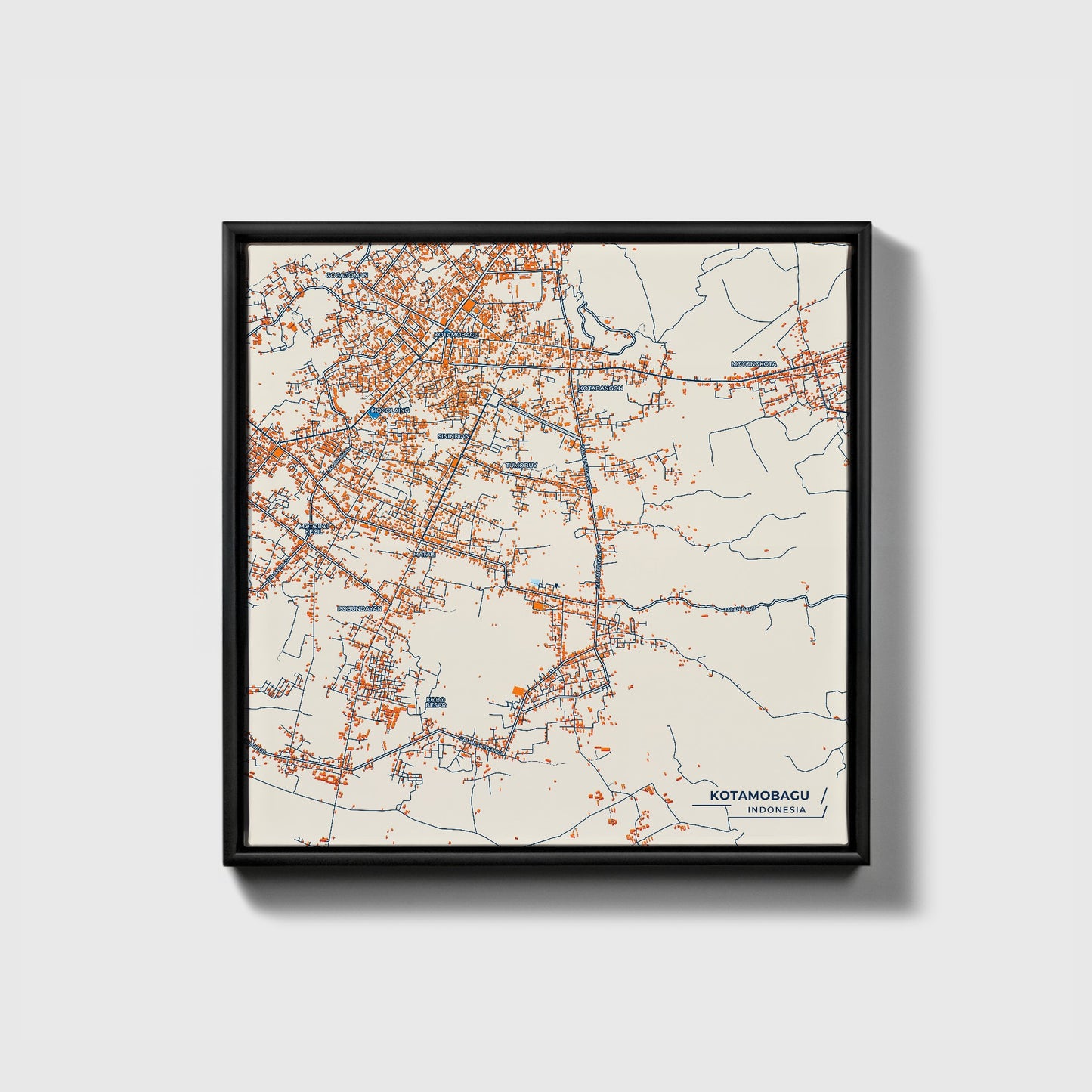 Kotamobagu Indonesia Colorful City Map Canvas Print • Black Framed