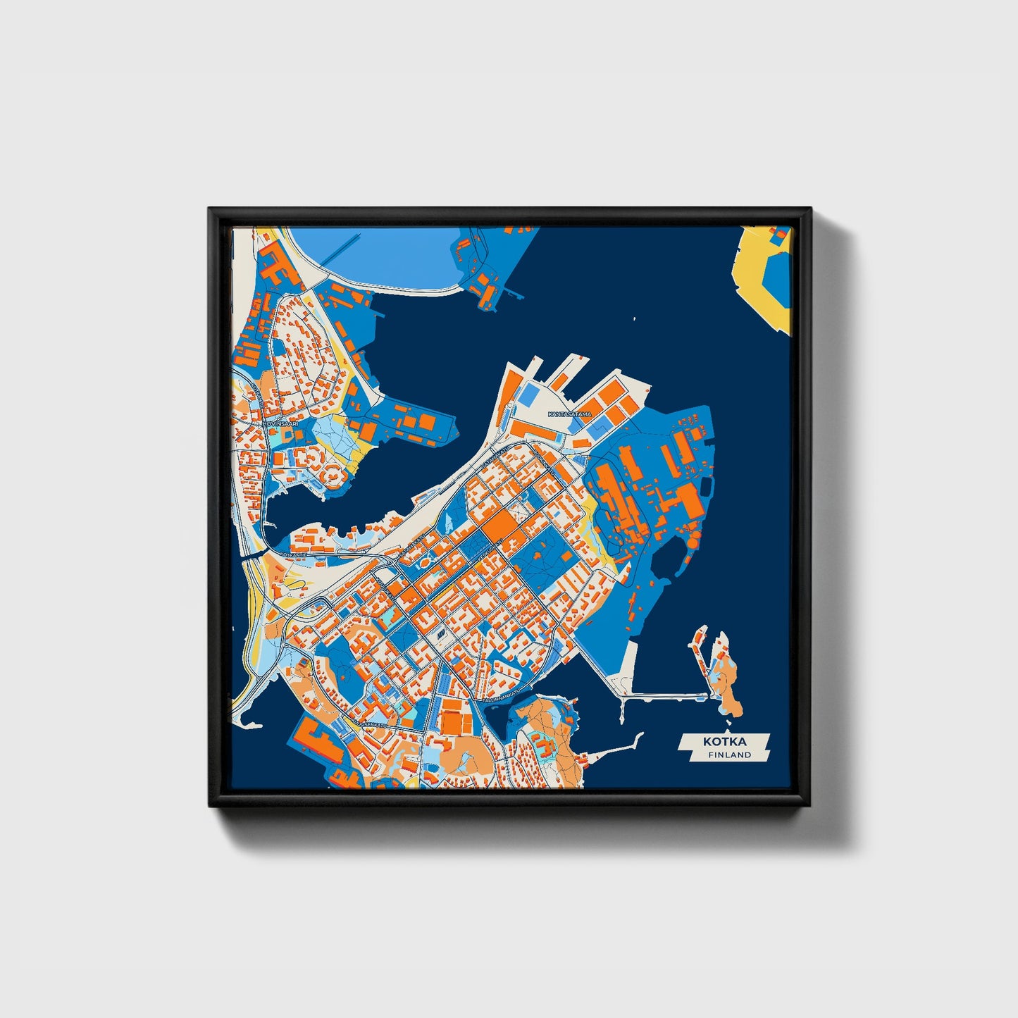 Kotka Finland Colorful City Map Canvas Print • Black Framed