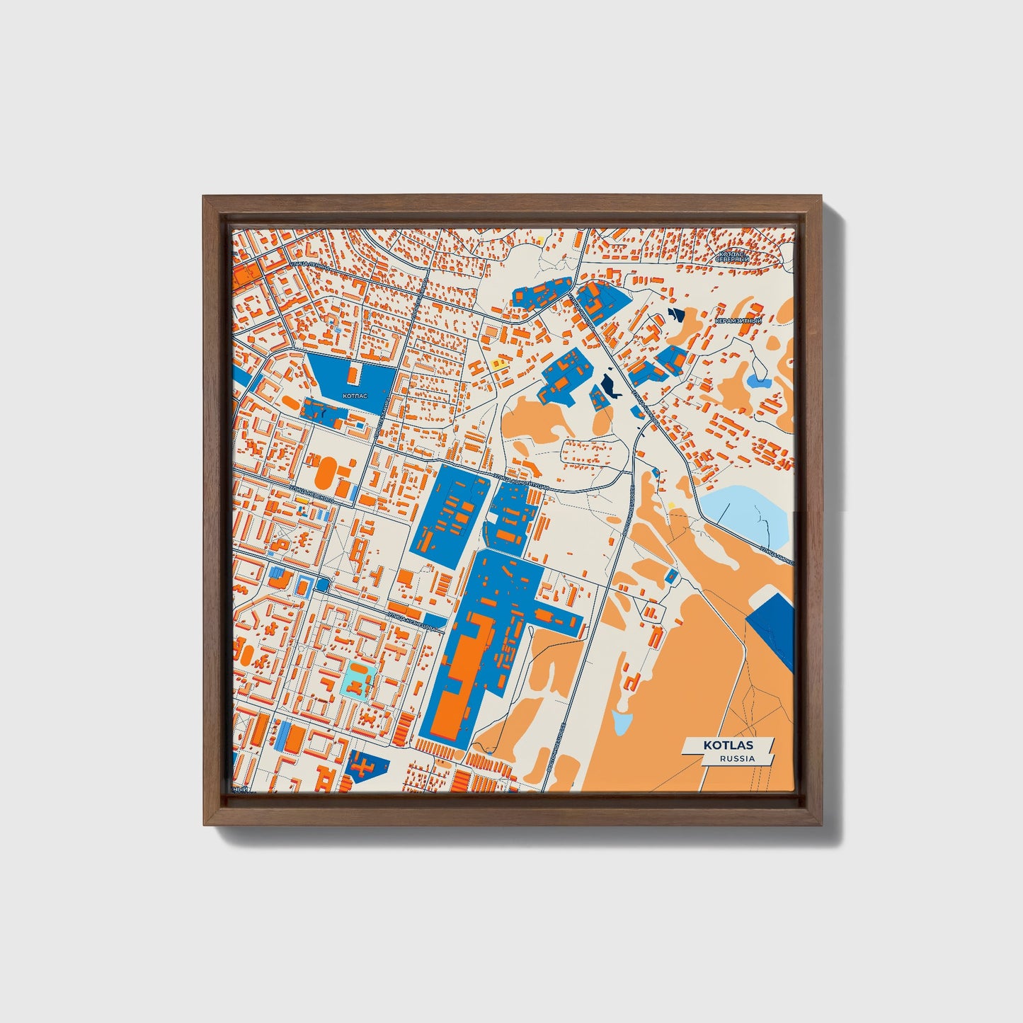 Котлас Russia Colorful City Map Canvas Print • Dark Wooden Framed