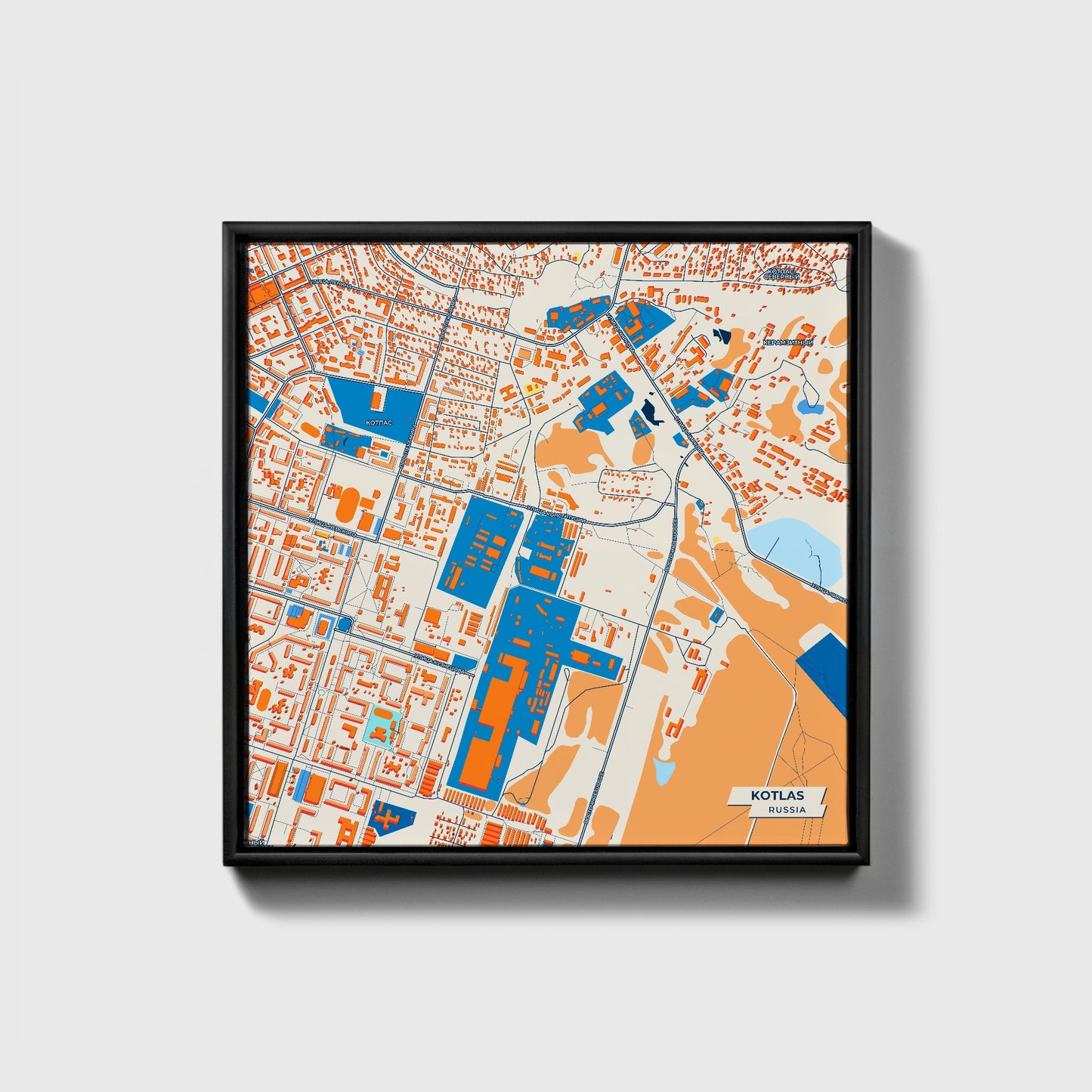 Котлас Russia Colorful City Map Canvas Print • Black Framed