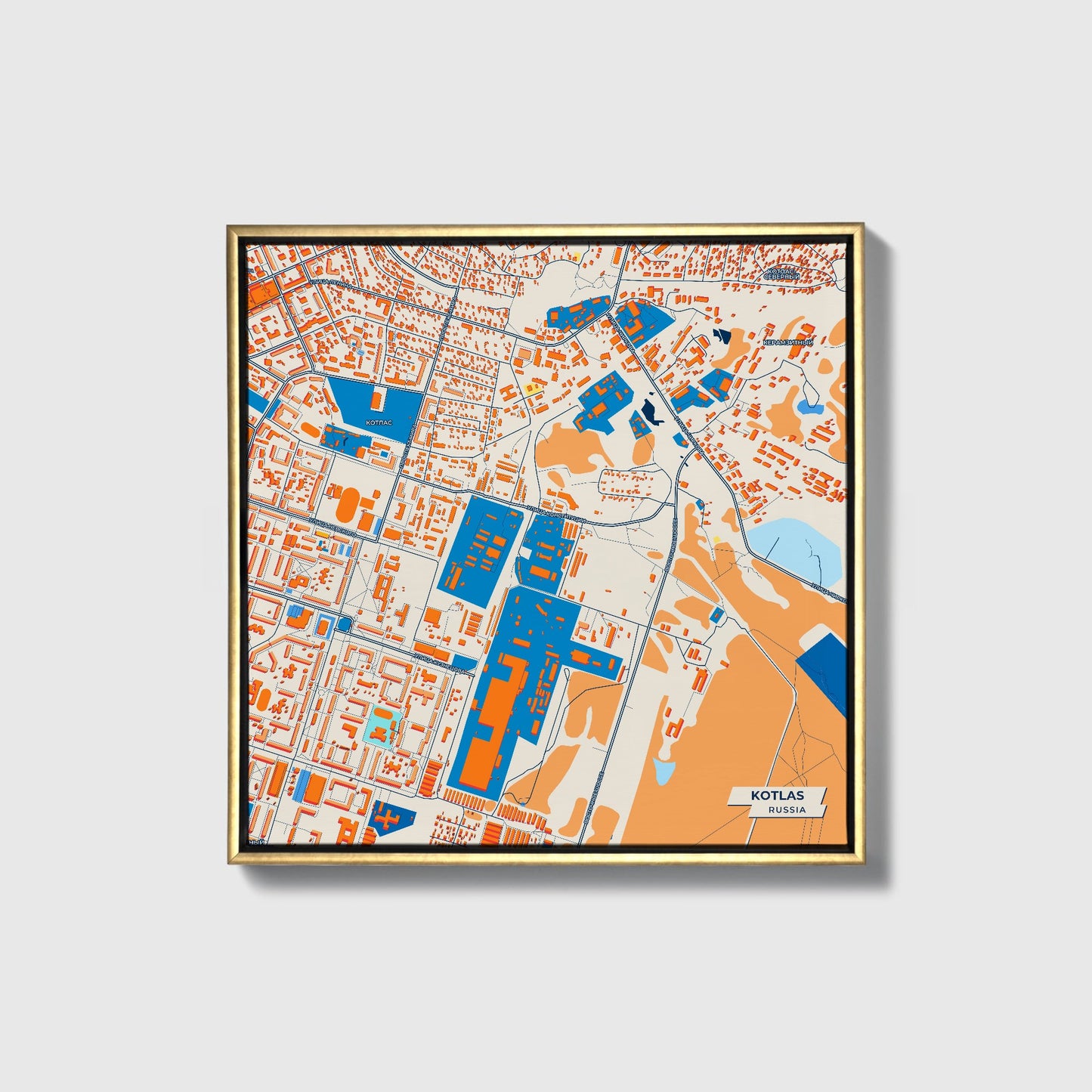 Котлас Russia Colorful City Map Canvas Print • Gold Framed