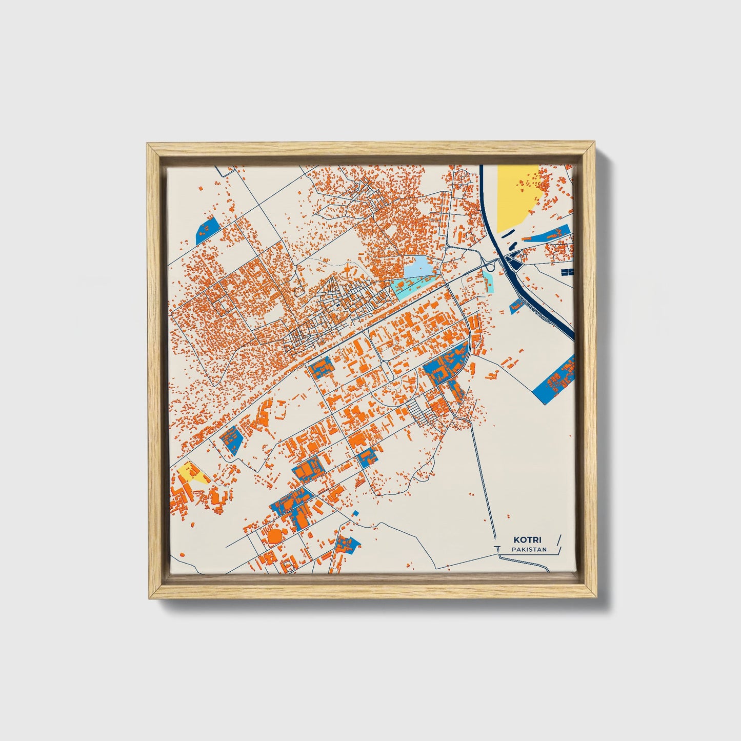 Kotri Pakistan Colorful City Map Canvas Print • Natural Wooden Framed