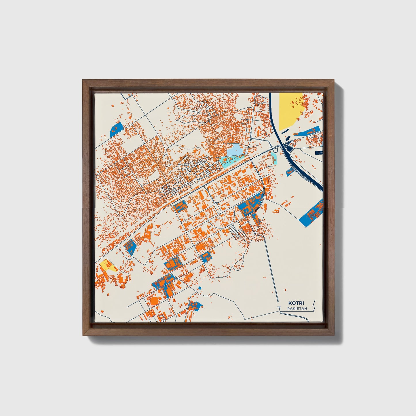 Kotri Pakistan Colorful City Map Canvas Print • Dark Wooden Framed