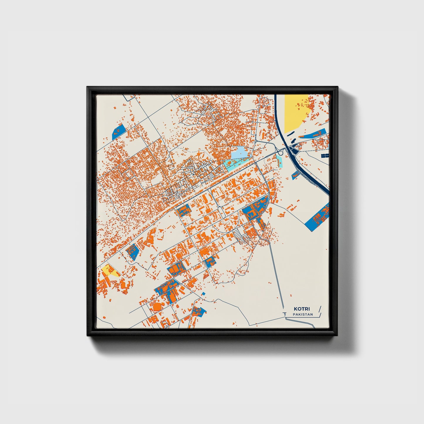 Kotri Pakistan Colorful City Map Canvas Print • Black Framed