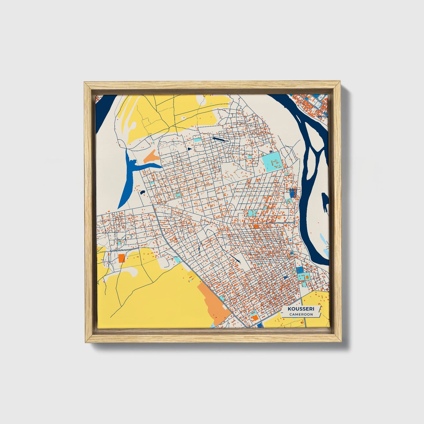 Kousseri Cameroon Colorful City Map Canvas Print • Natural Wooden Framed