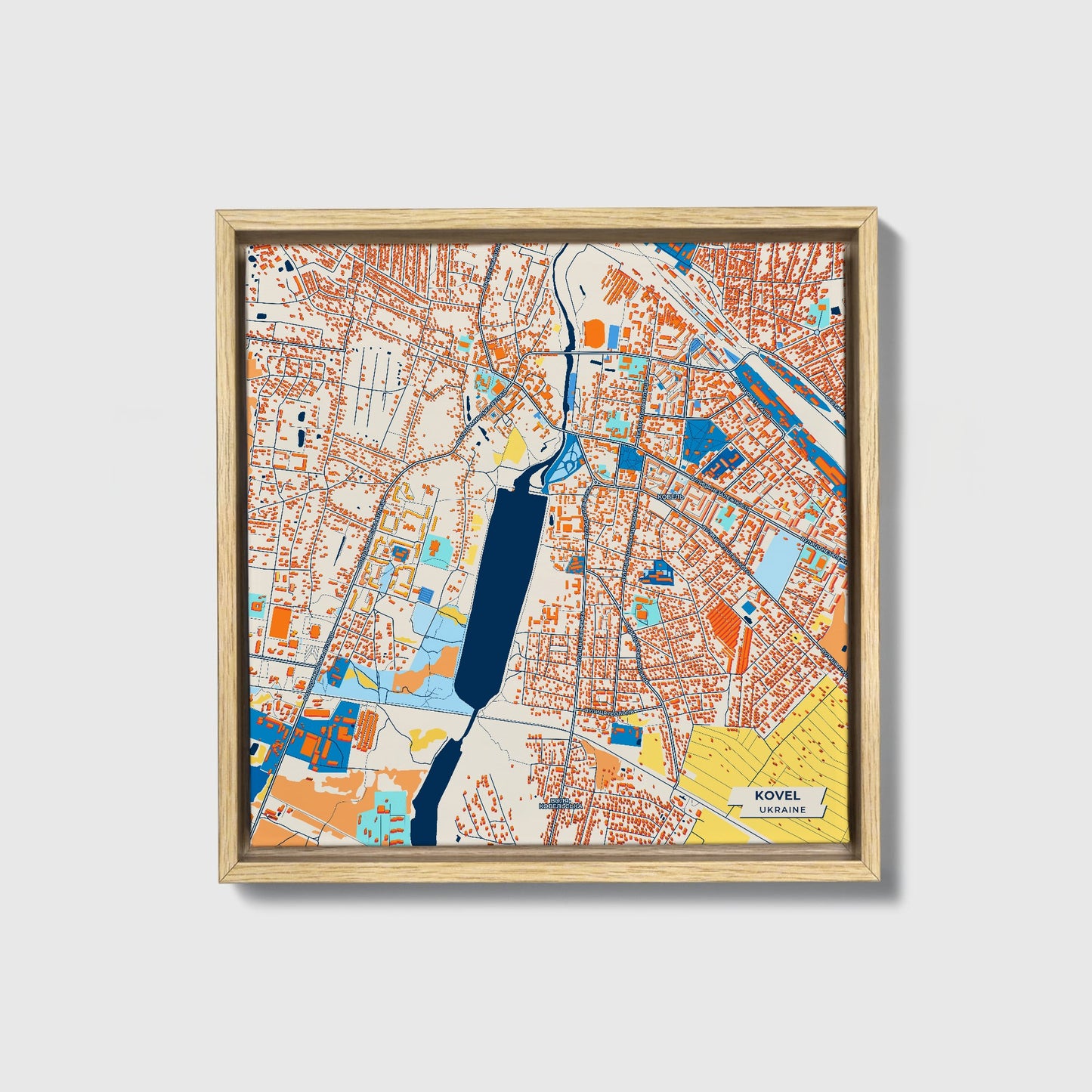 Ковель Ukraine Colorful City Map Canvas Print • Natural Wooden Framed