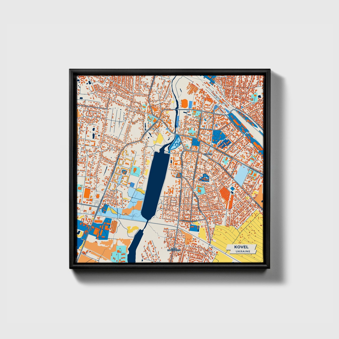 Ковель Ukraine Colorful City Map Canvas Print • Black Framed