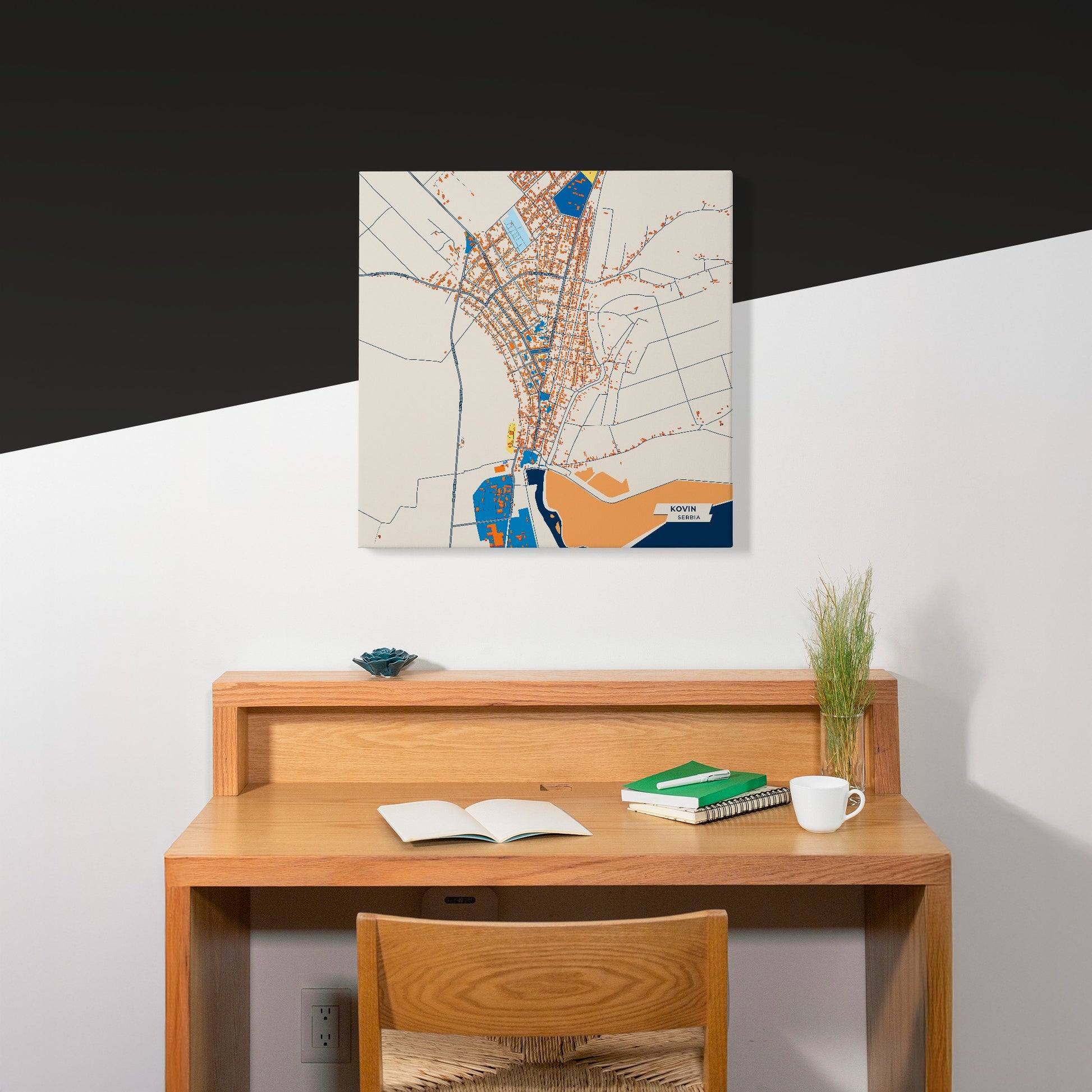 Ковин Serbia Colorful City Map Canvas Print Scene