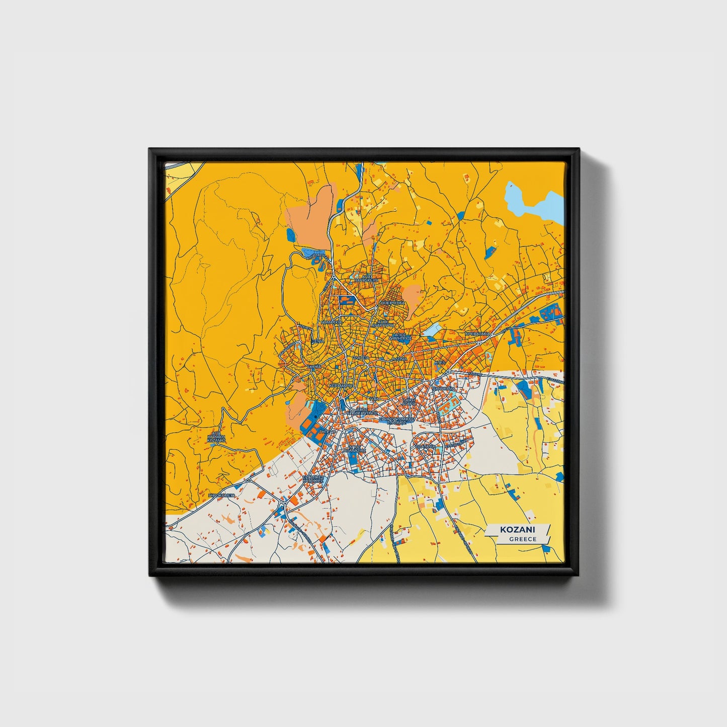 Κοζανη Greece Colorful City Map Canvas Print • Black Framed