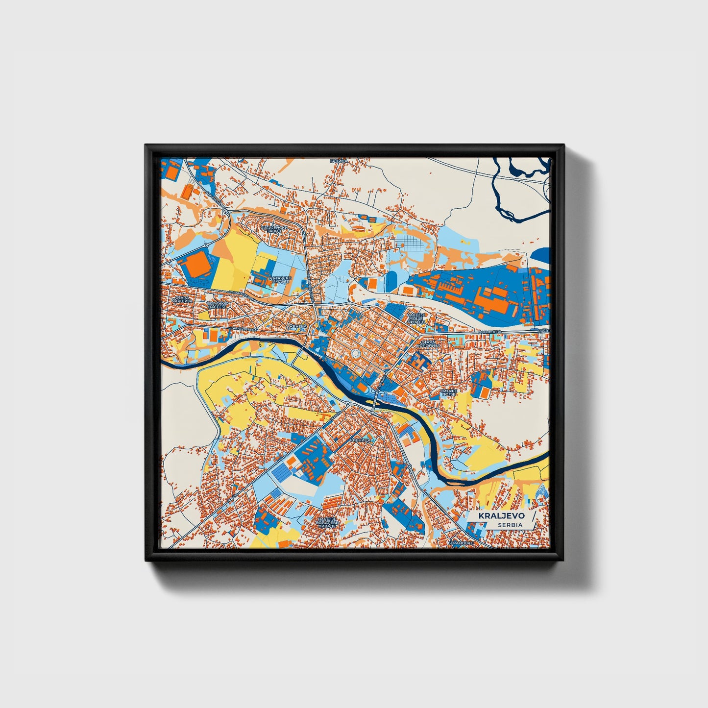 Краљево Serbia Colorful City Map Canvas Print • Black Framed