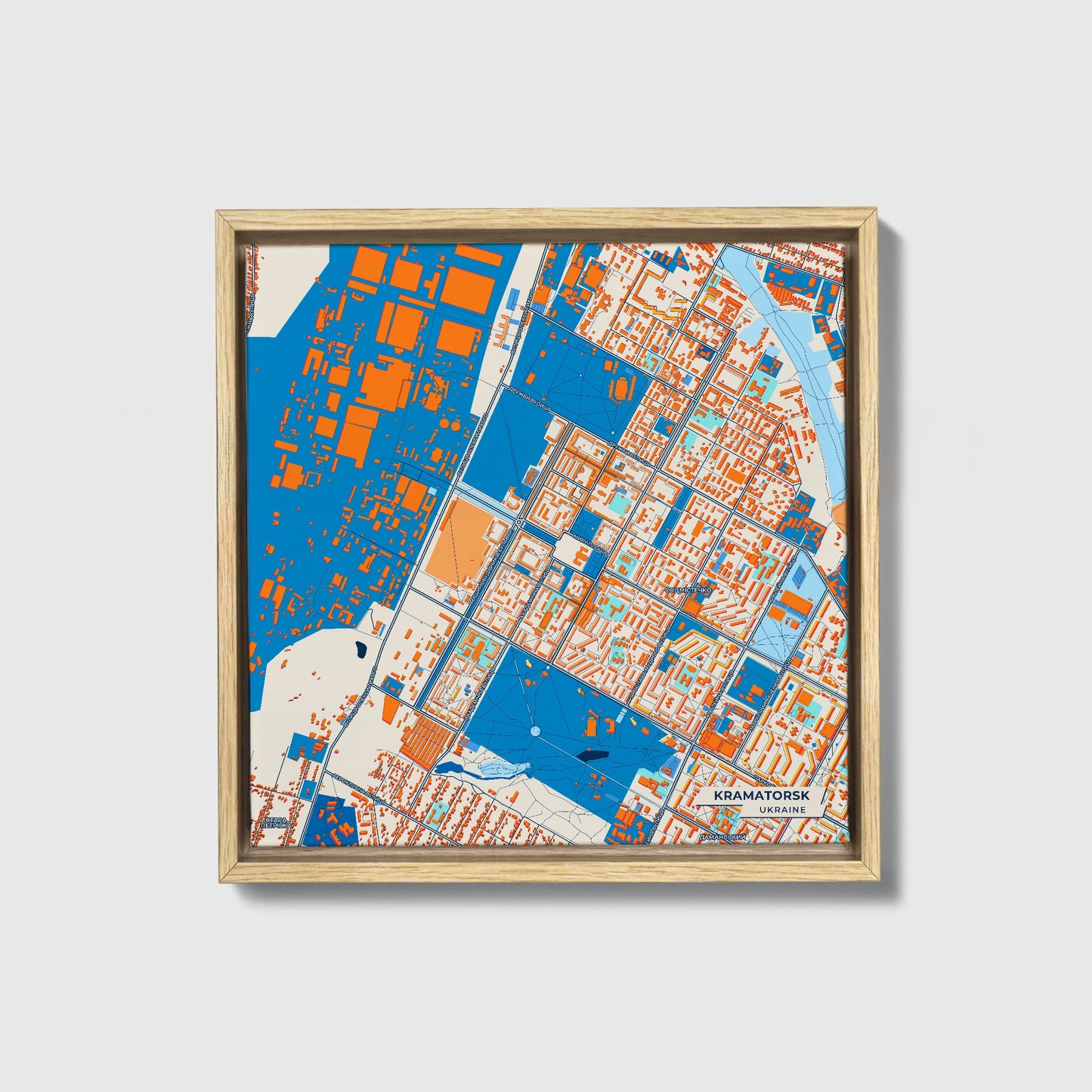 Краматорськ Ukraine Colorful City Map Canvas Print • Natural Wooden Framed