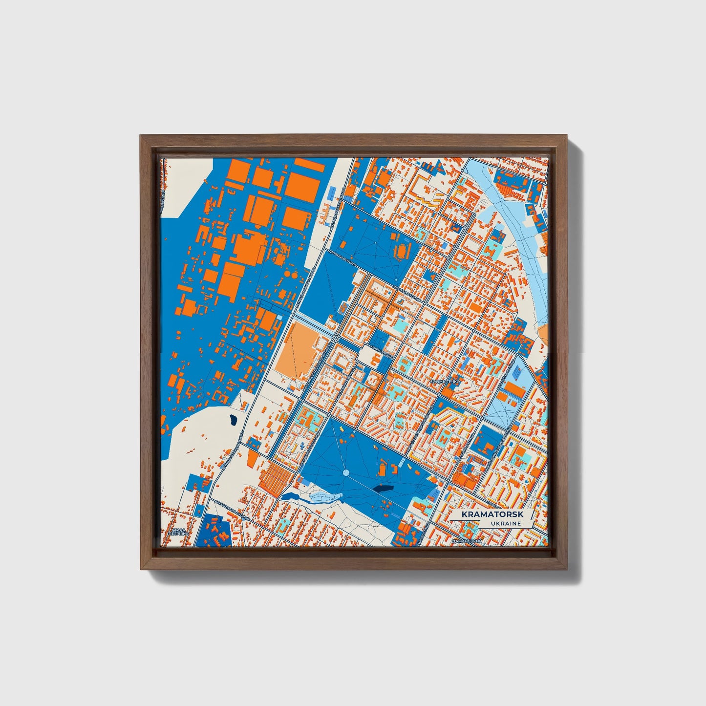 Краматорськ Ukraine Colorful City Map Canvas Print • Dark Wooden Framed