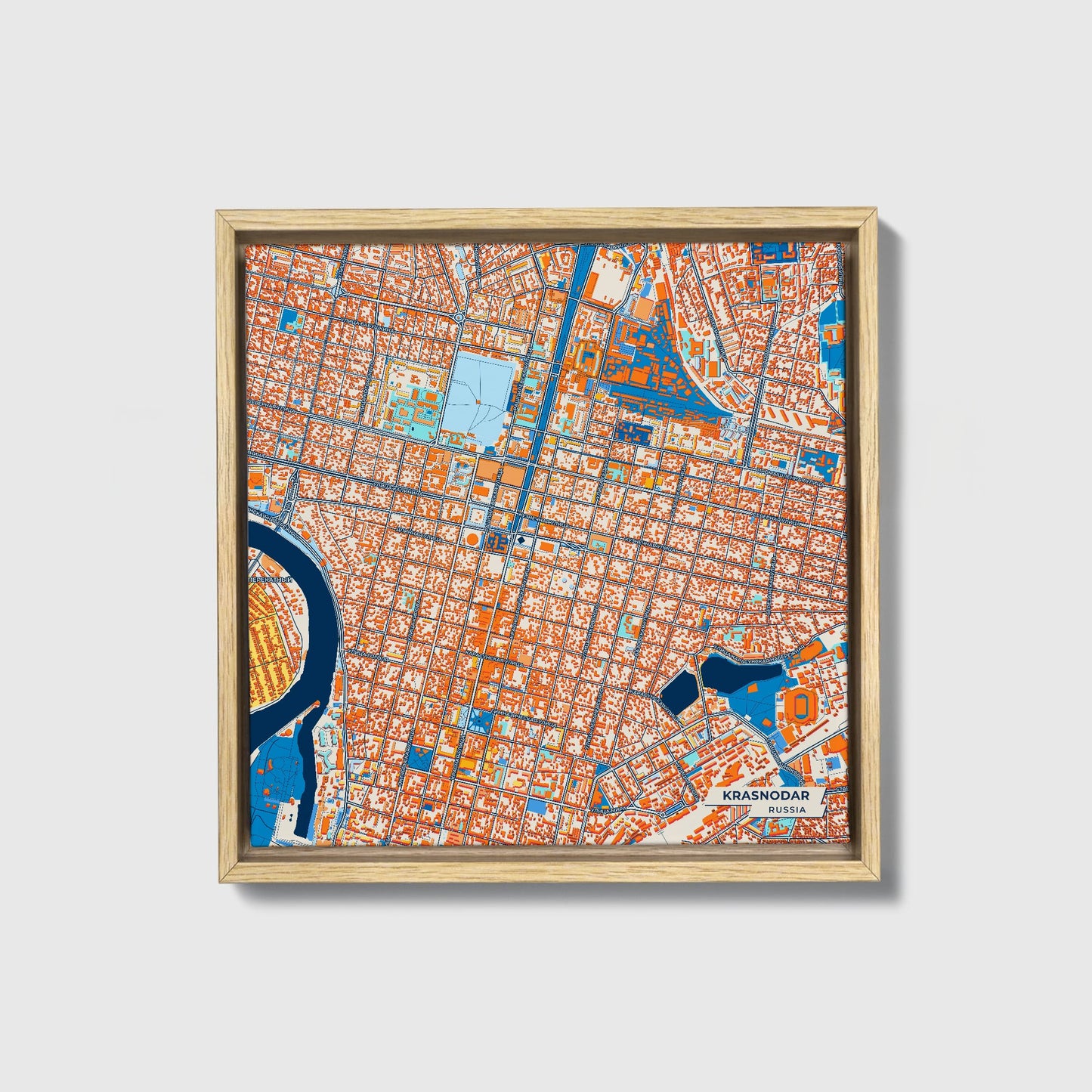 Краснодар Russia Colorful City Map Canvas Print • Natural Wooden Framed