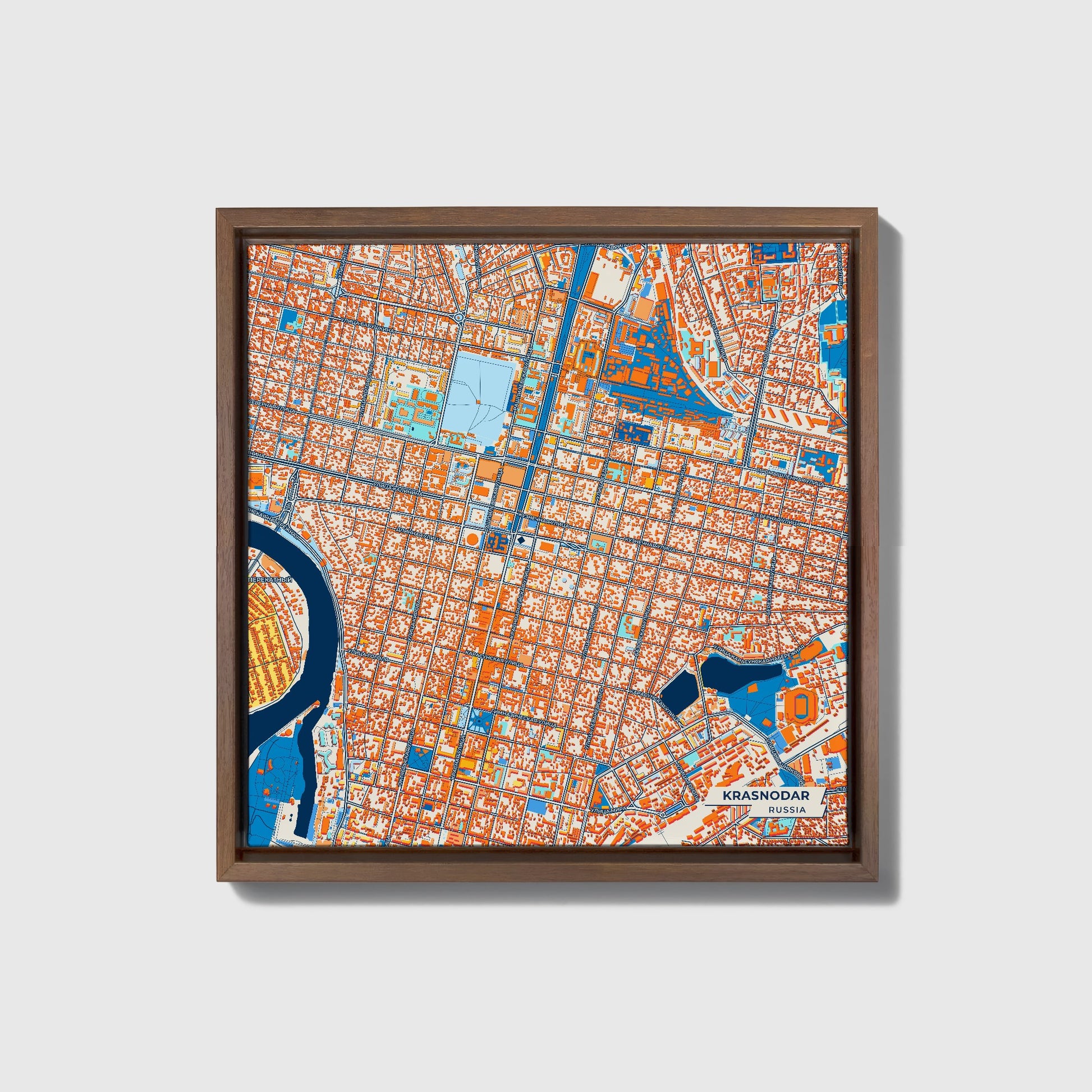 Краснодар Russia Colorful City Map Canvas Print • Dark Wooden Framed